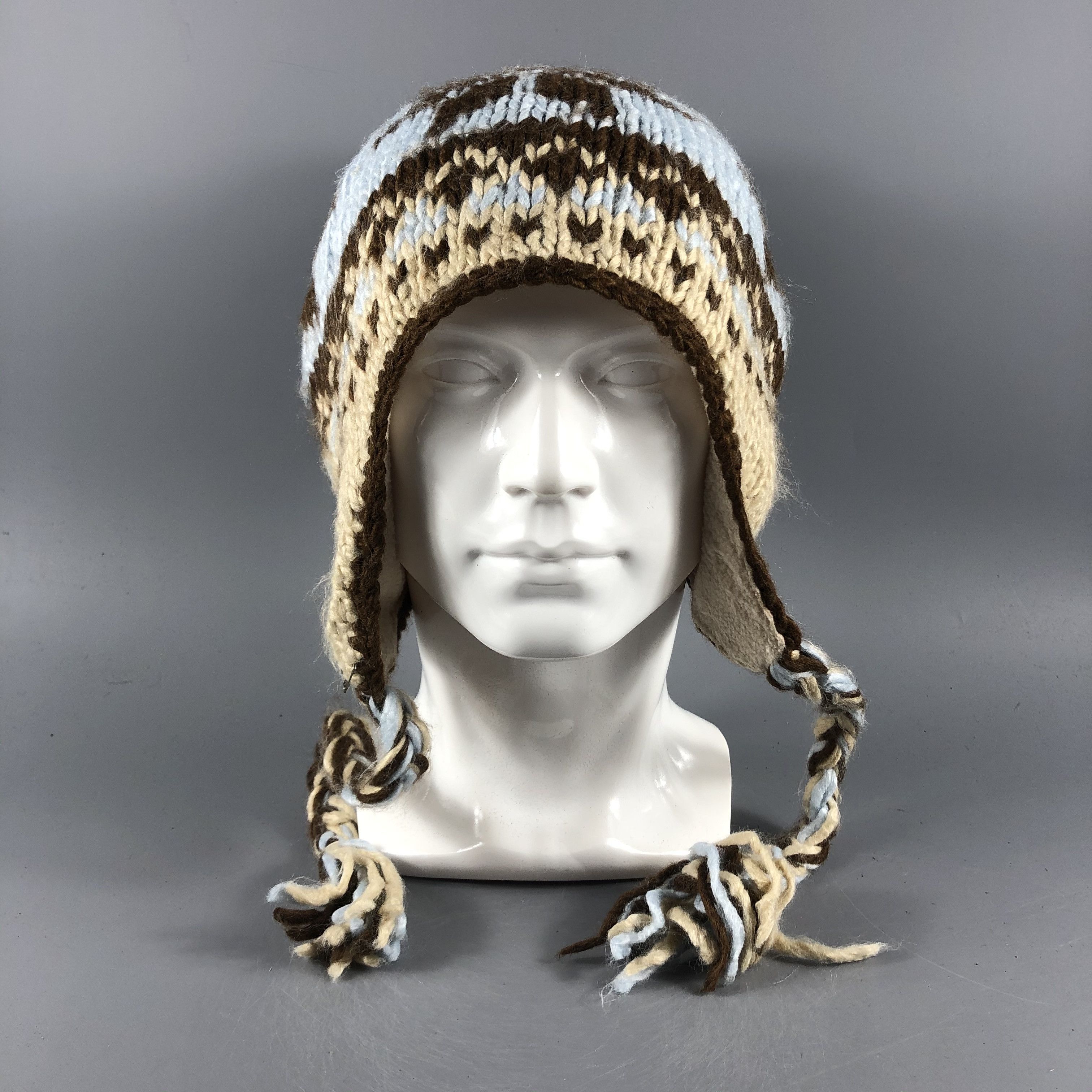 image of Vintage Sorridere Earflap Beanie Fair Isle Hats Knit Snow Cap B1229, Men's