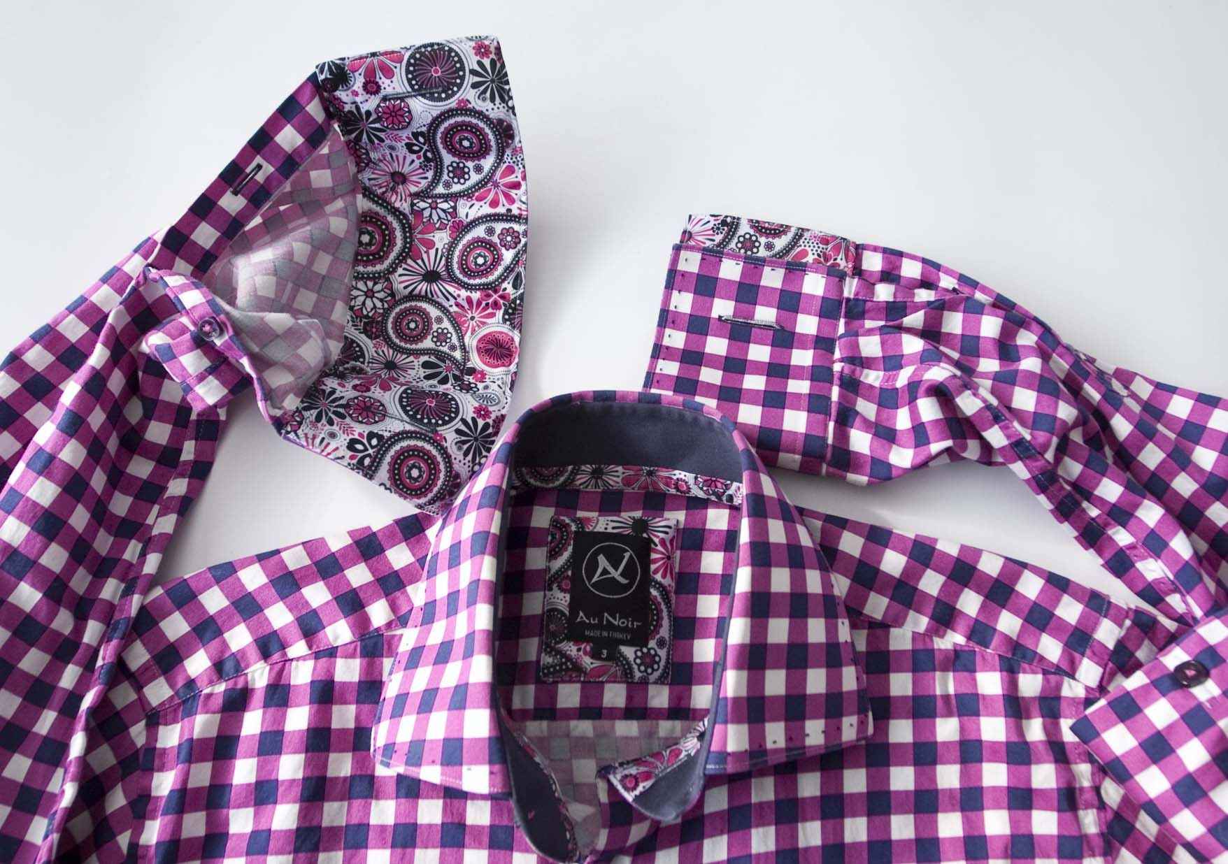 Au Noir Au Noir Shirt Cufflink Size 3/M Plaid Purple/ Blue Size US M / EU 48-50 / 2 - 5 Thumbnail