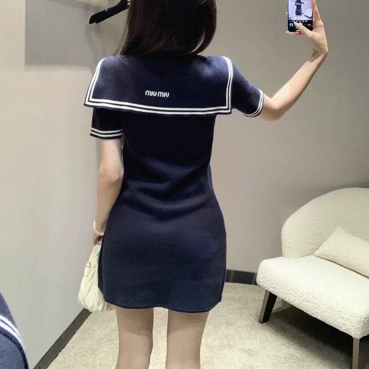 Miu Miu MIU MIU navy collar logo short-sleeve dress 42 Size M / US 6-8 / IT 42-44 - 8 Thumbnail