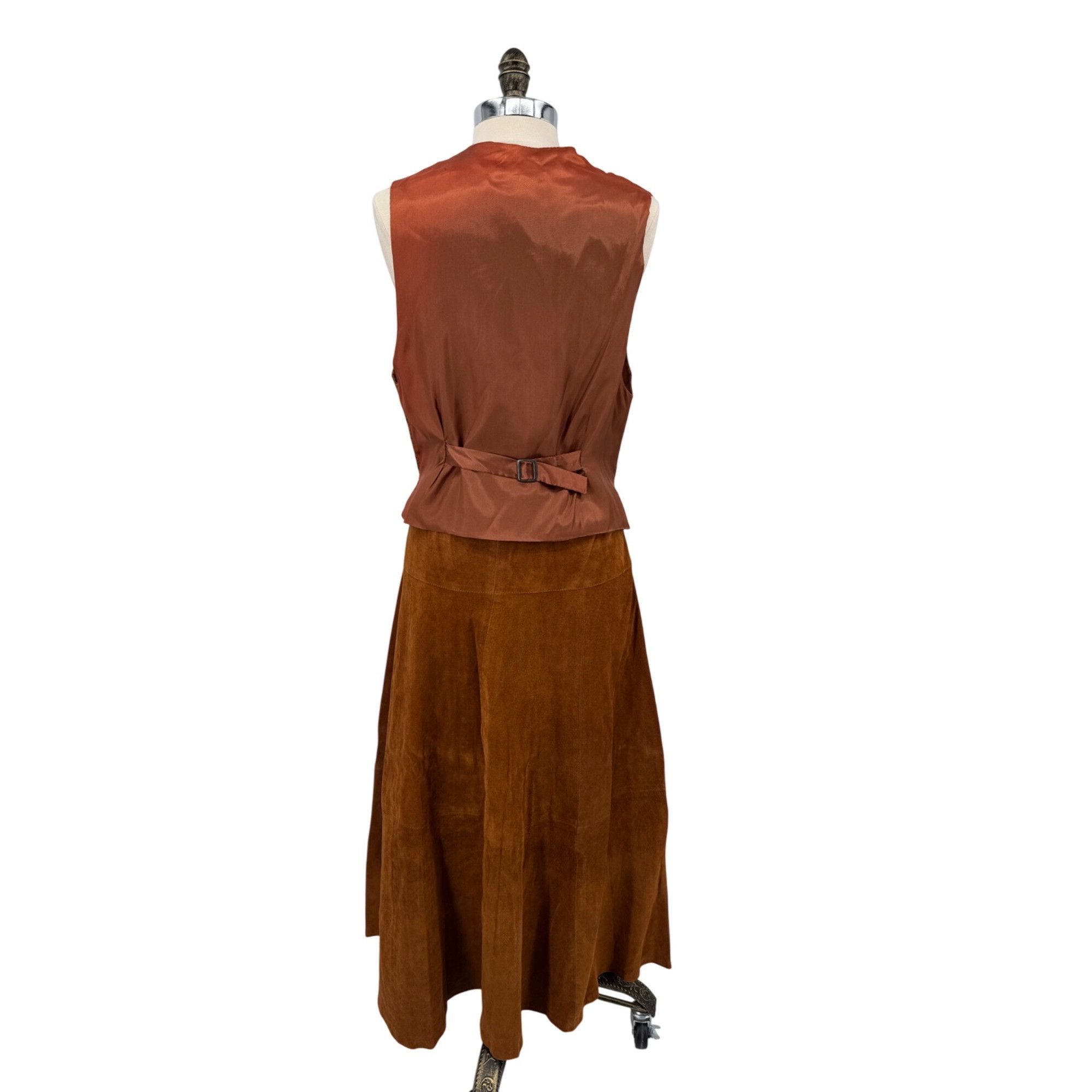 Other Vintage Brown Leopard Print Vest & Suede Skirt Set Button De Size 28" / US 6 / IT 42 - 7 Thumbnail