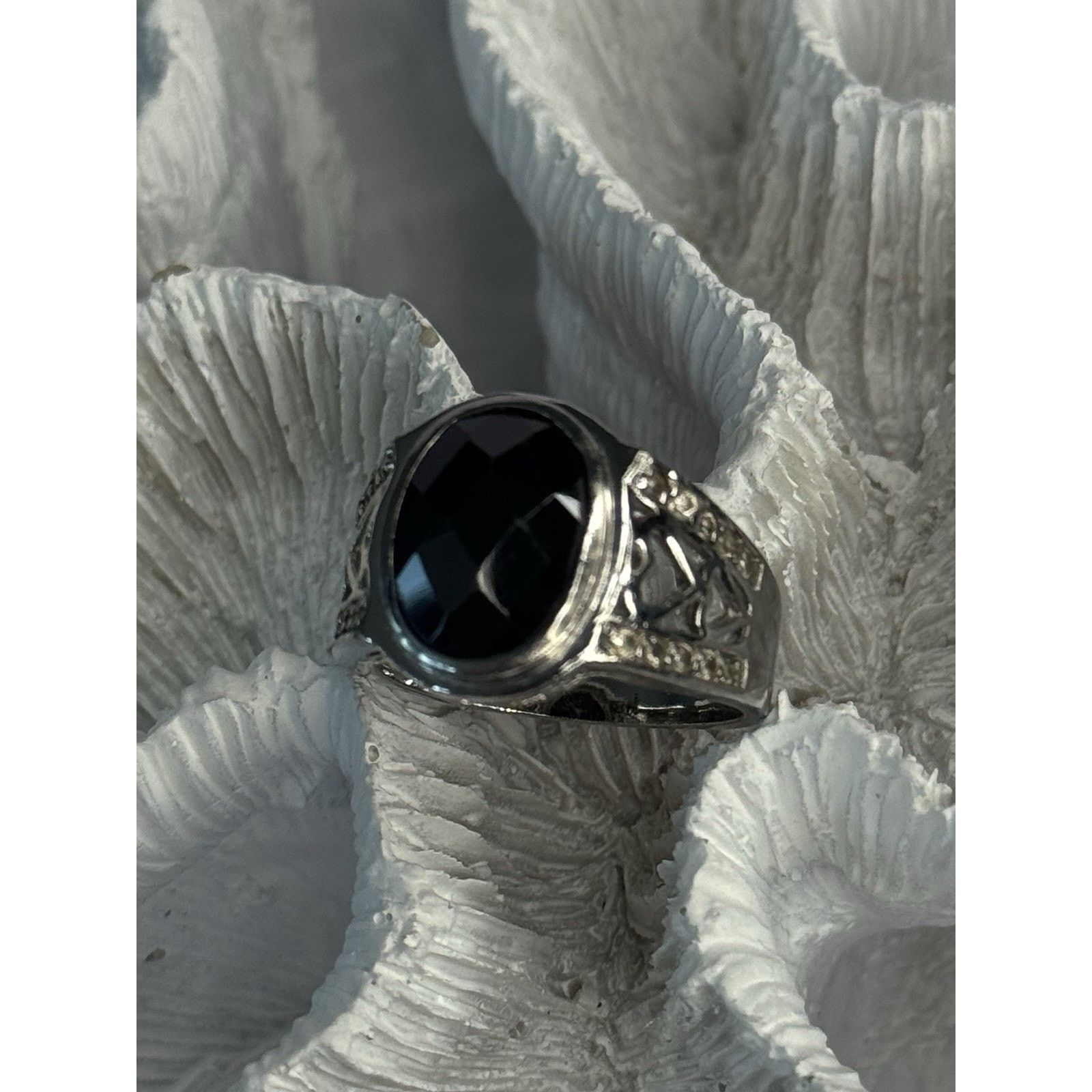 Jewelry 925 STERLING SILVER ONYX & BERYL RING SIZE 9 Size ONE SIZE - 4 Thumbnail