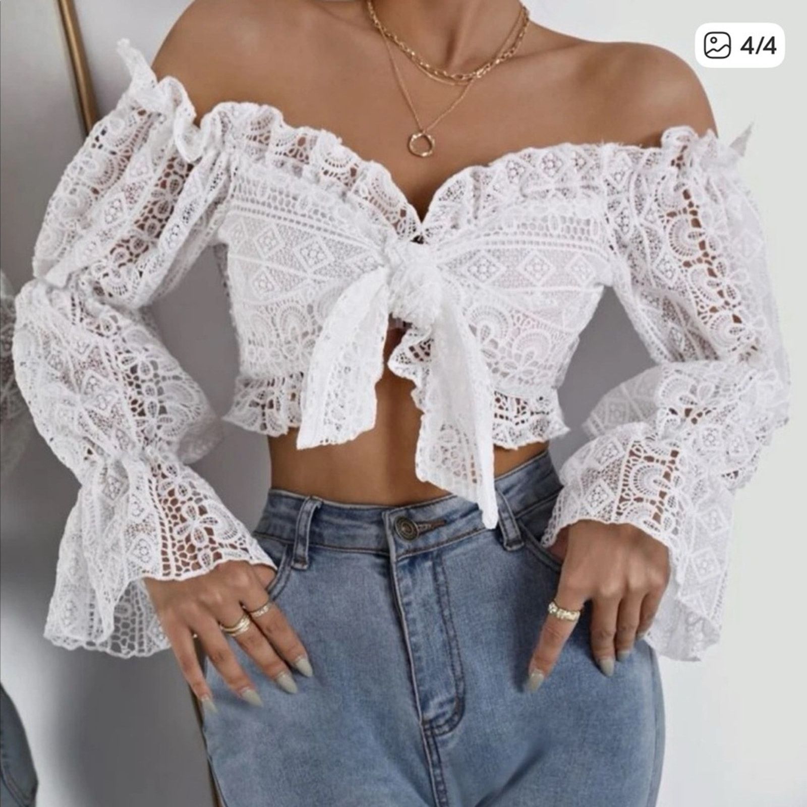 Other Chic White Lace Off-Shoulder Blouse size S Size S / US 4 / IT 40 - 1 Thumbnail