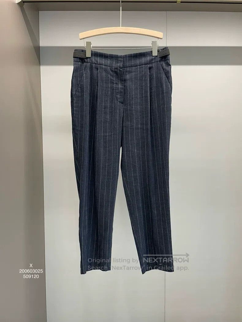 Brunello Cucinelli Brunello Cucinelli Blue Striped Linen Casual Long Trousers Size 26" / US 2 / IT 38 - 1 Thumbnail
