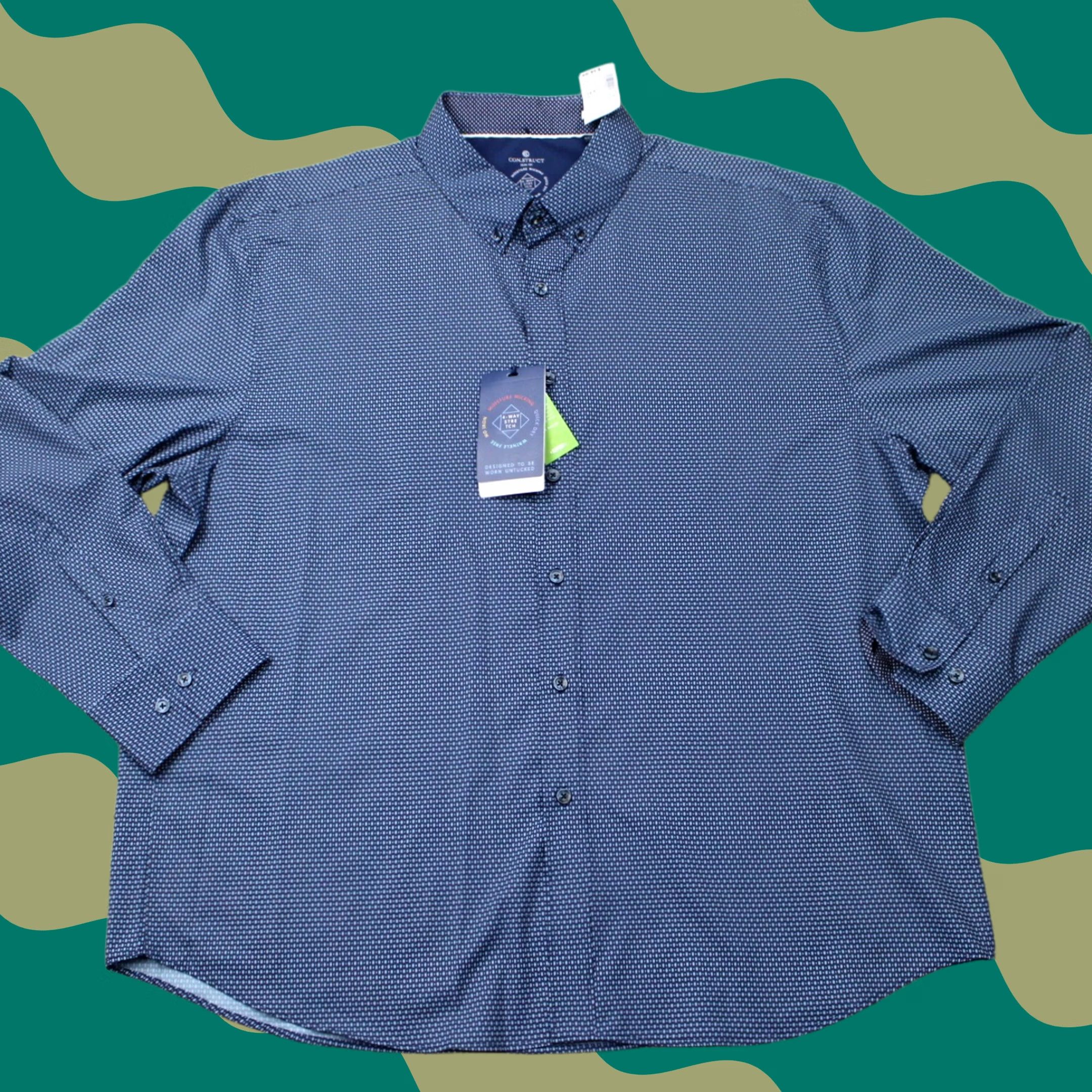 Vintage Construct Shirt Geometric Blue 2XL Mens NWT L/S 4 Way Stretch Wrinkle Free Button-Up 90s Size US XXL / EU 58 / 5 - 1 Thumbnail
