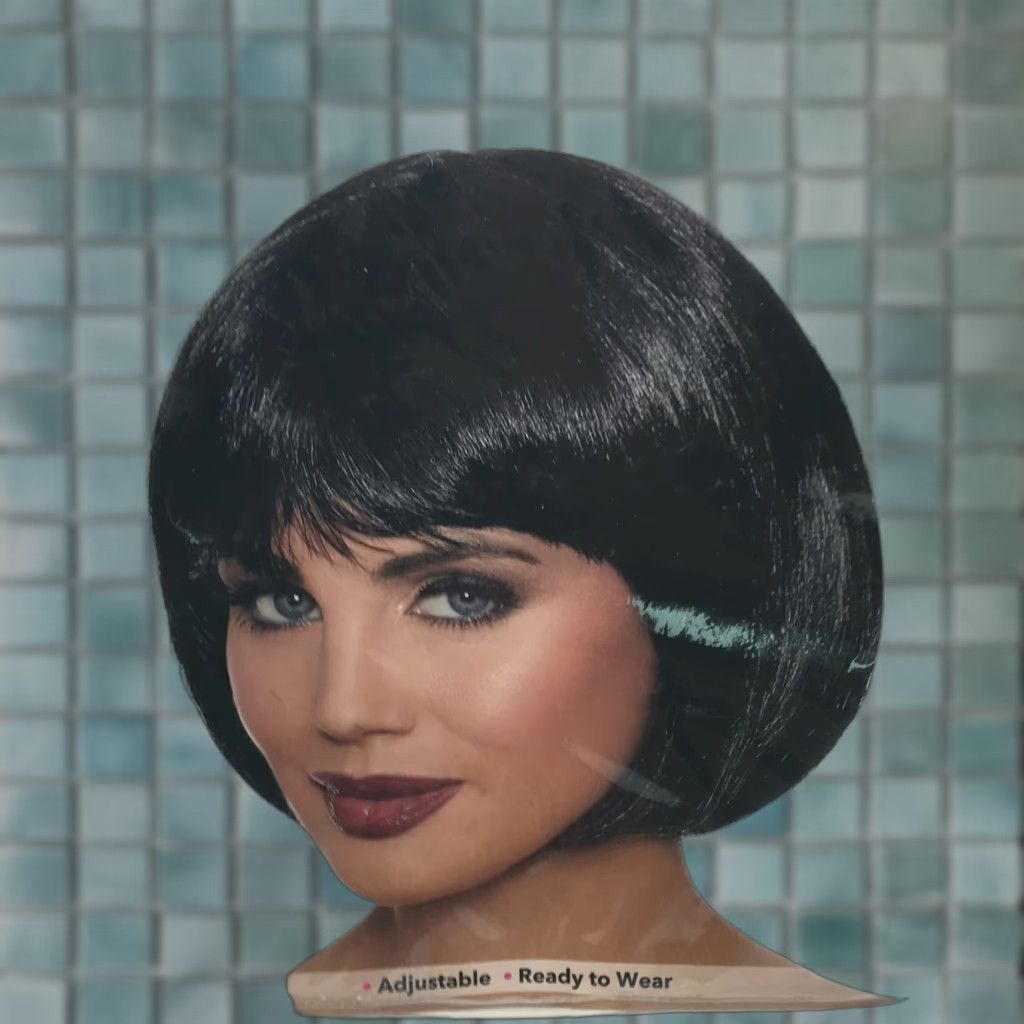 Vintage Dreamgirl Adult Women Short Black Bob Hair Wig Halloween Costume Accessory Shirt Size 42" / US 20 - 1 Thumbnail