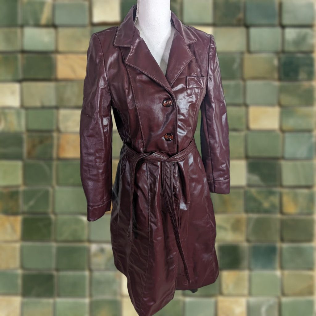Vintage VINTAGE Belted Red Leather Trench Coat Long Women's Size Small Boho 70s Coat Size S / US 4 / IT 40 - 1 Thumbnail