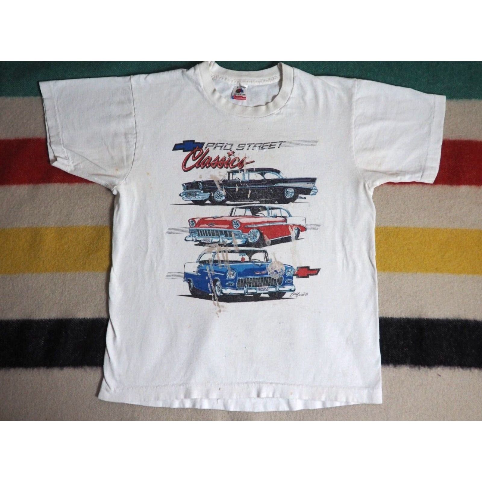 Vintage VINTAGE Chevrolet Street Distress USA Tee T-Shirt L White 1980s Graphic Tee Men Size US L / EU 52-54 / 3 - 2 Thumbnail
