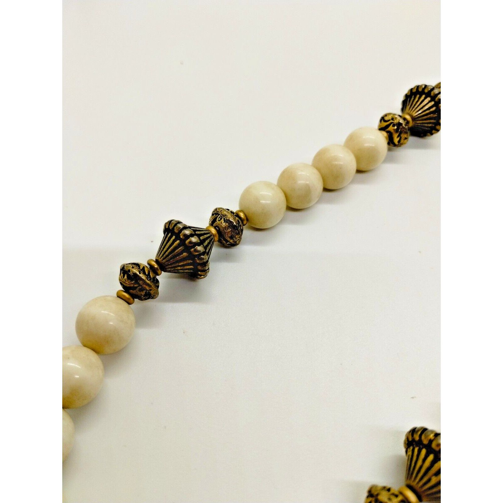 Vintage Antique Silver Tone White Beaded Necklace - Vintage 30" Size ONE SIZE - 2 Thumbnail