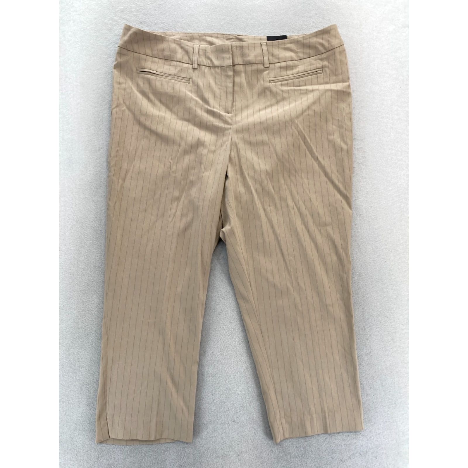 Vintage Lane Bryant Cropped Pants Women's 16 Khaki Beige Striped Straight Leg Casual NWT Size 38" / US 16 / IT 52 - 2 Thumbnail