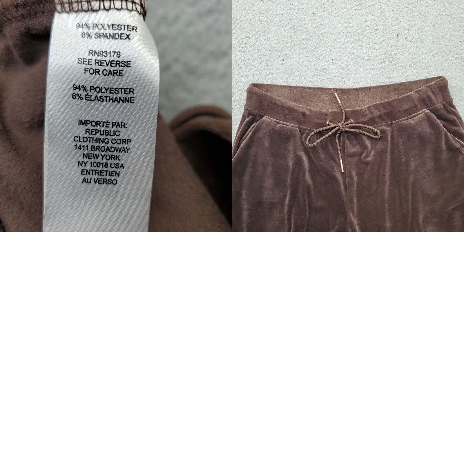 New Republic Republic Lounge Pants Womens XL Brown Velour Elastic Waist Drawstring Pants Size 40" / US 18 - 8 Thumbnail