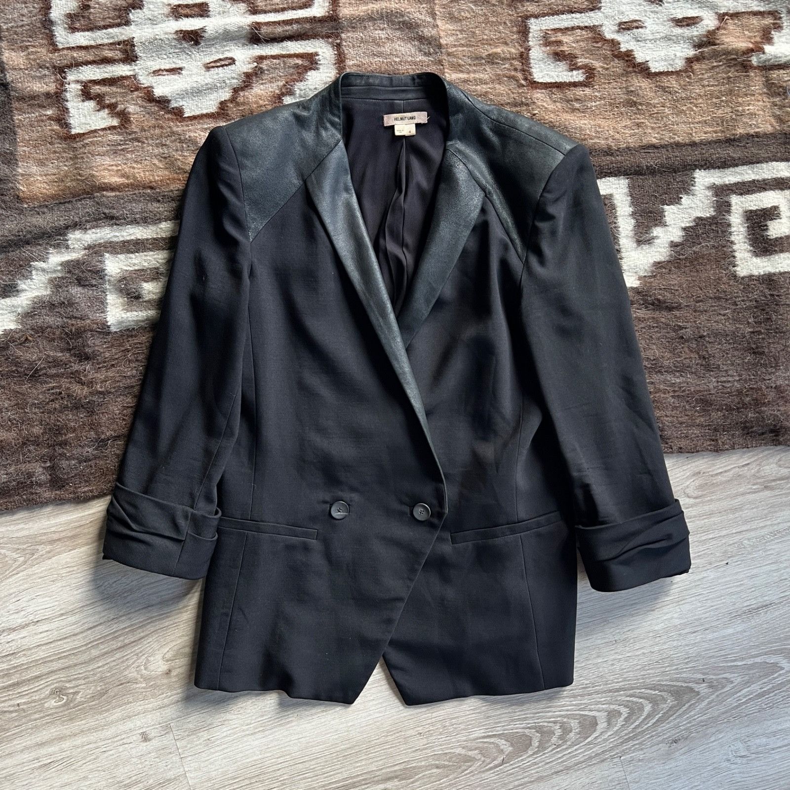 Helmut Lang Helmut Lang Black Wool Blend Goat Leather 9538AC Size M / US 6-8 / IT 42-44 - 1 Thumbnail