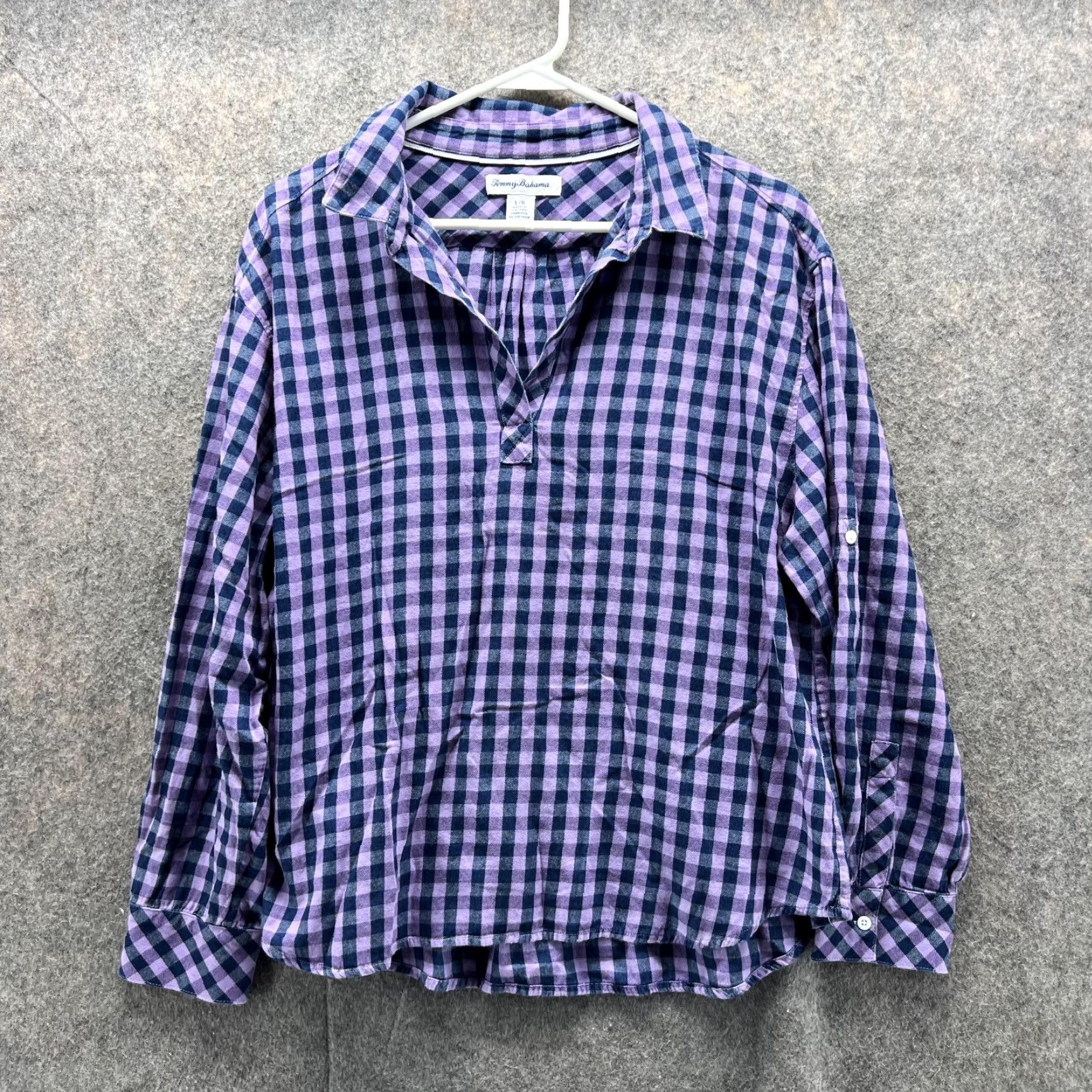 Tommy Bahama VINTAGE? No. Tommy Bahama Shirt Women Large Purple Checkered Button-Down Casual Preppy 100% Cotton Long Sleeve Size L / US 10 / IT 46 - 2 Thumbnail