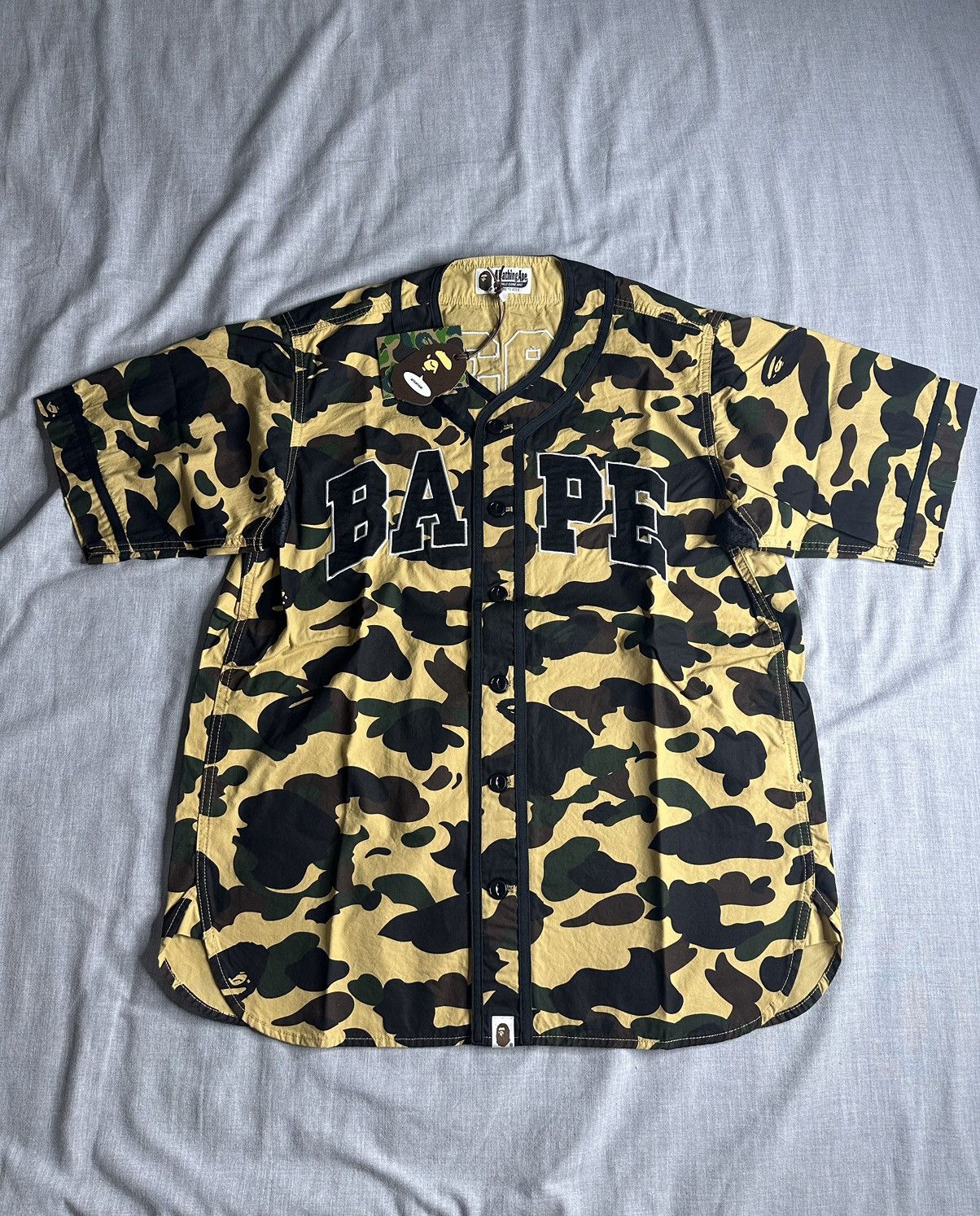 image of Bape 1St Camo Baseball Shirt in Yellow, Men's (Size XL)