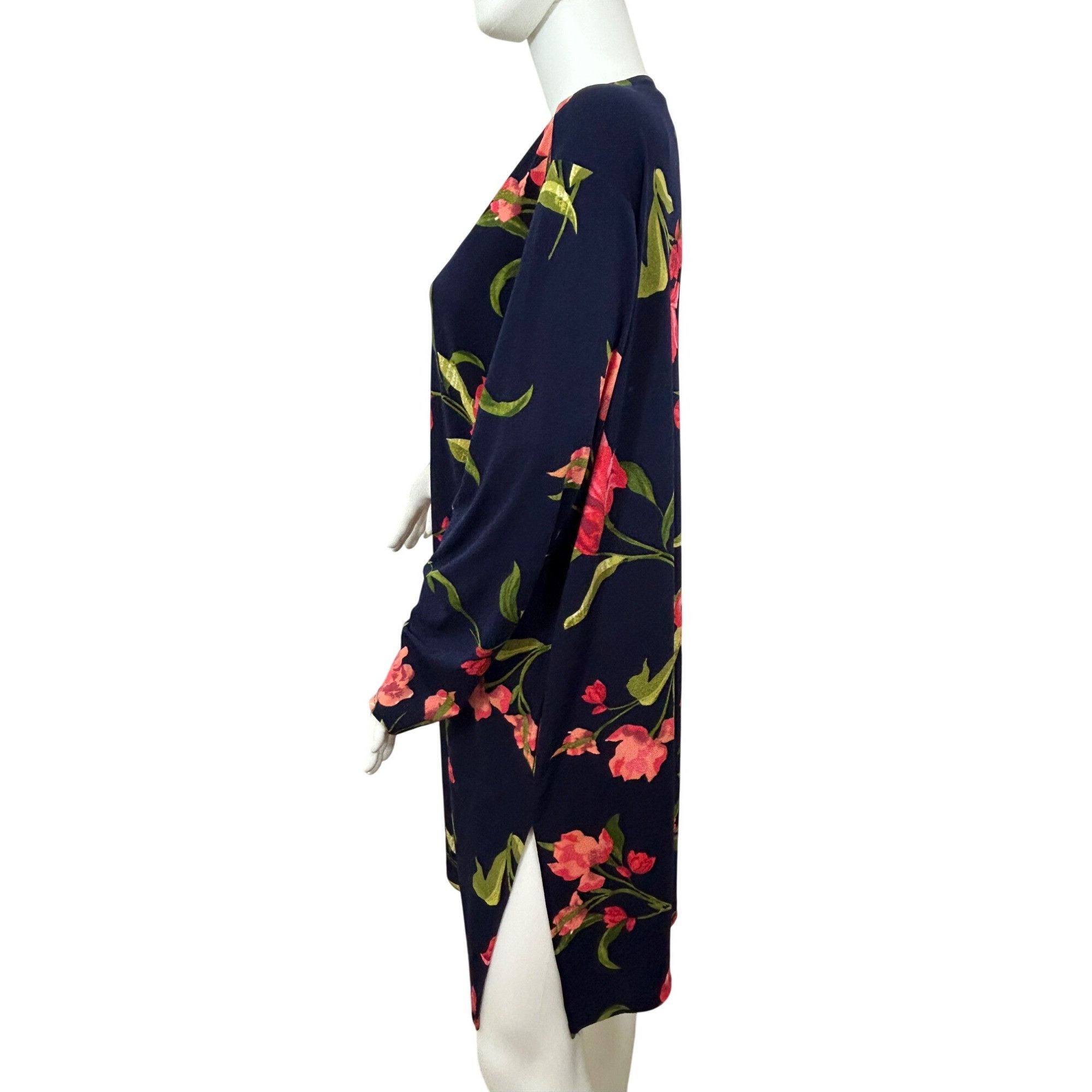 Other Susan Graver QVC Mini Dress 1XP Navy Floral V-Neck Button Do Size XL / US 12-14 / IT 48-50 - 2 Thumbnail