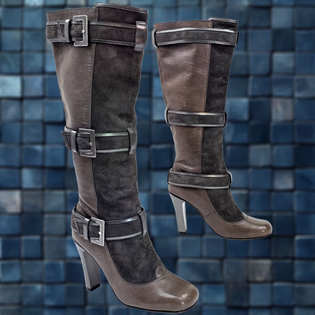 Cole Haan Cole Haan Yolanda Nike Air Tall Riding Boot Women 8B Taupe Gray Suede High Heel Riding Boot Leather Buckle Knee High Adult Women Size US 8 / IT 38 - 1 Thumbnail