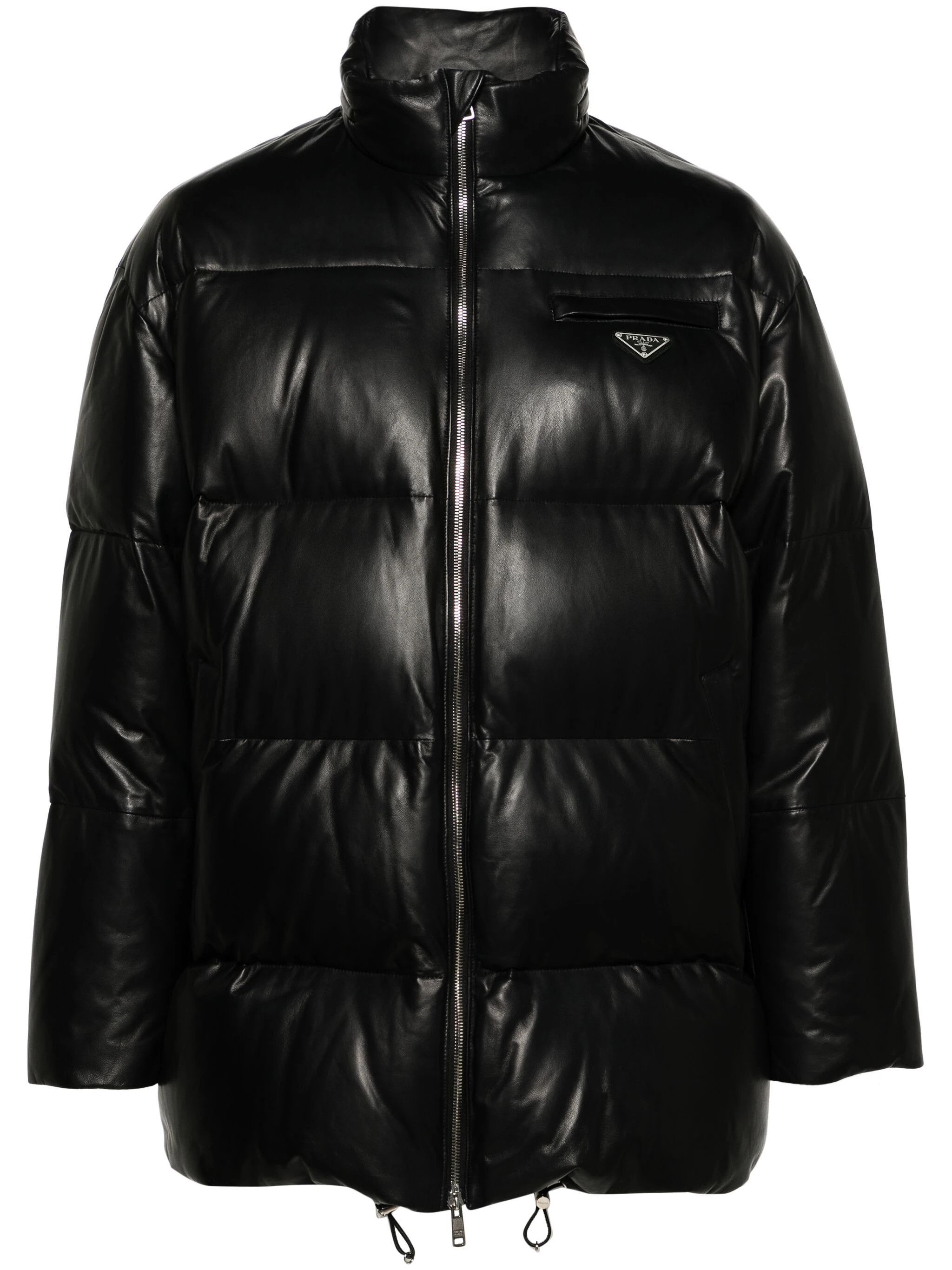 Prada o1mt1gz0924 Leather Puffer Jacket in Black Size US M / EU 48-50 / 2 - 1 Thumbnail