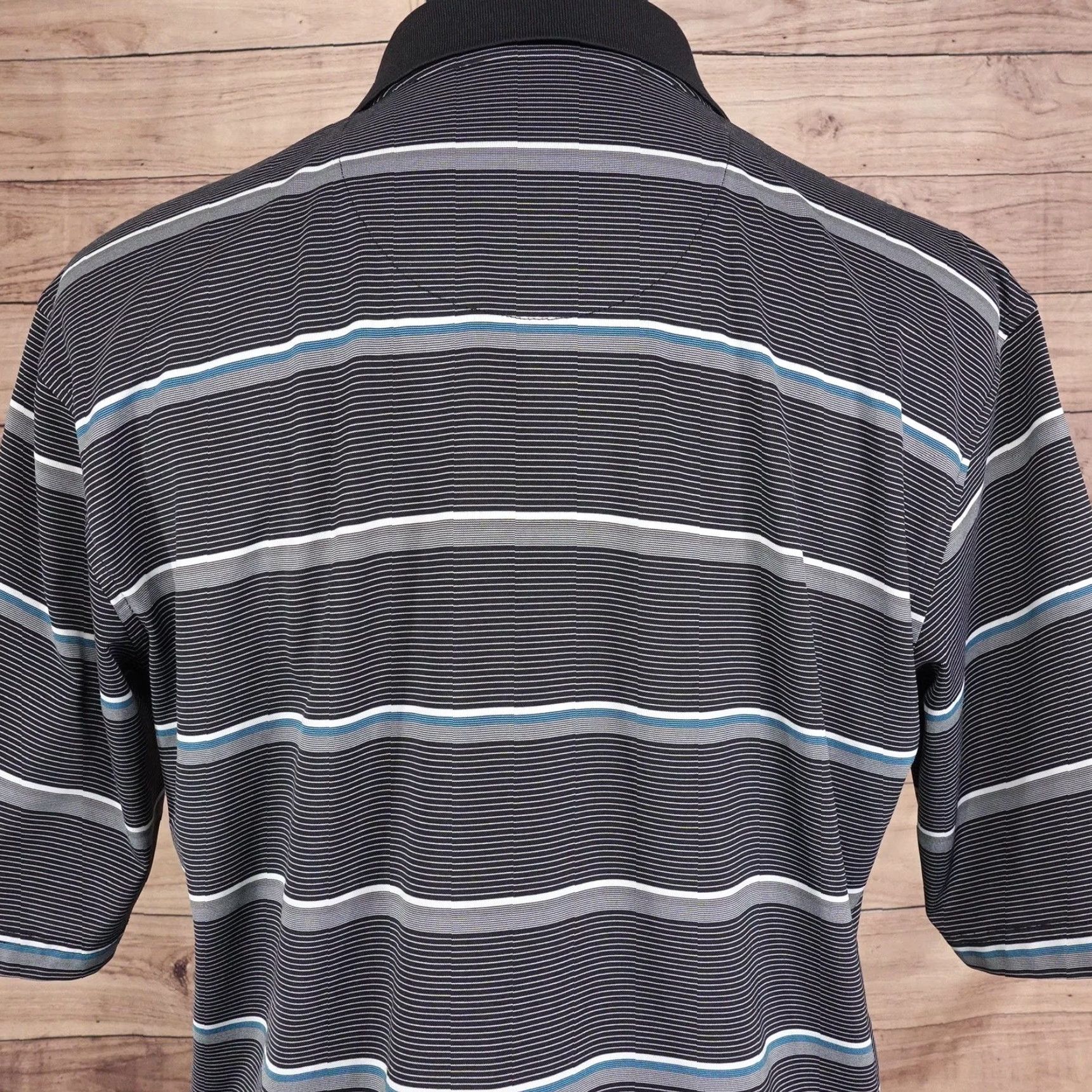 Vintage Kirkland Signature Performance Polo Shirt Mens M Black Gray Striped Short Sleeve Golf Shirt Size US M / EU 48-50 / 2 - 5 Thumbnail