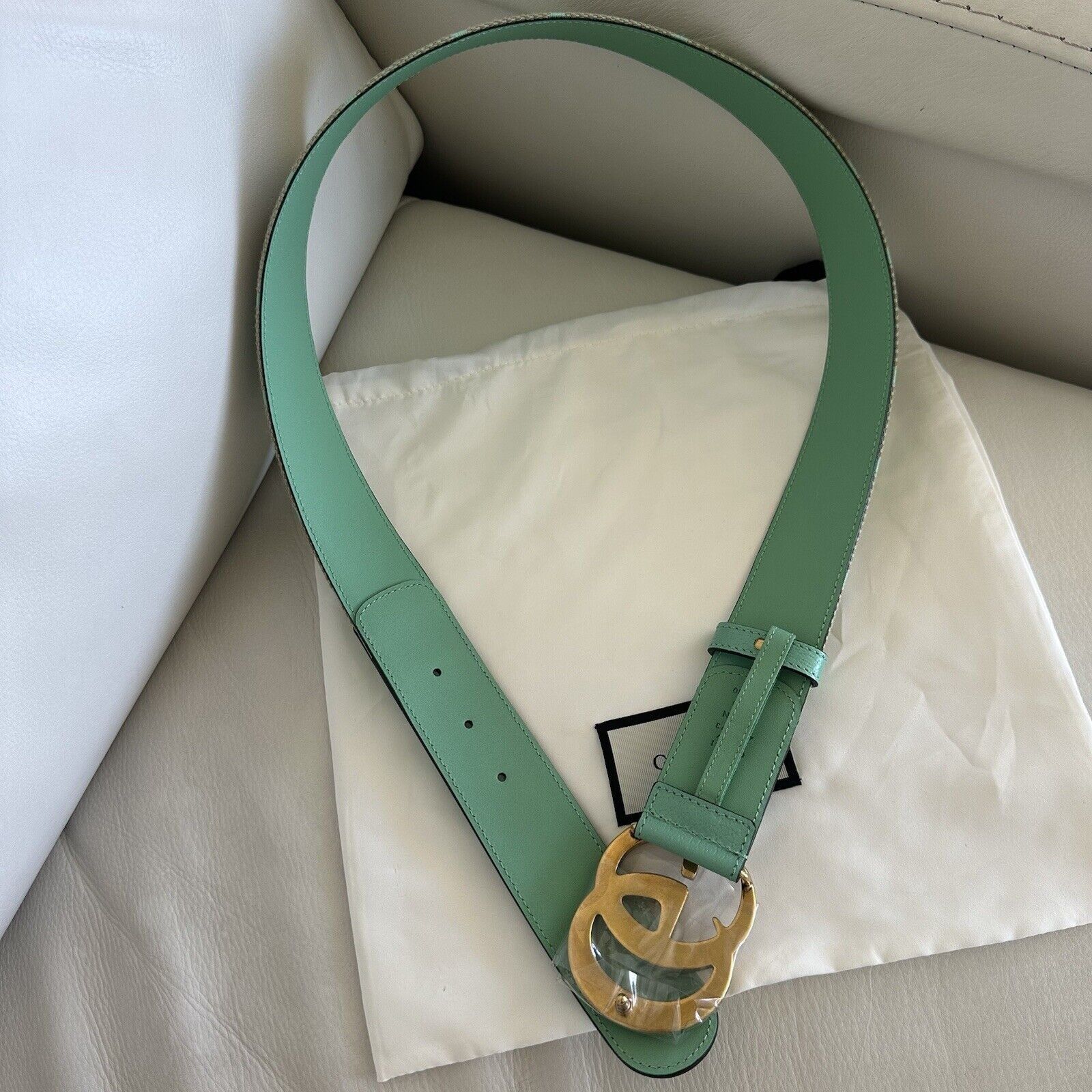 Gucci NEW Gucci GG Marmont Jumbo GG Belt Beige/Mint Size 85 inch 3 Size ONE SIZE - 4 Thumbnail