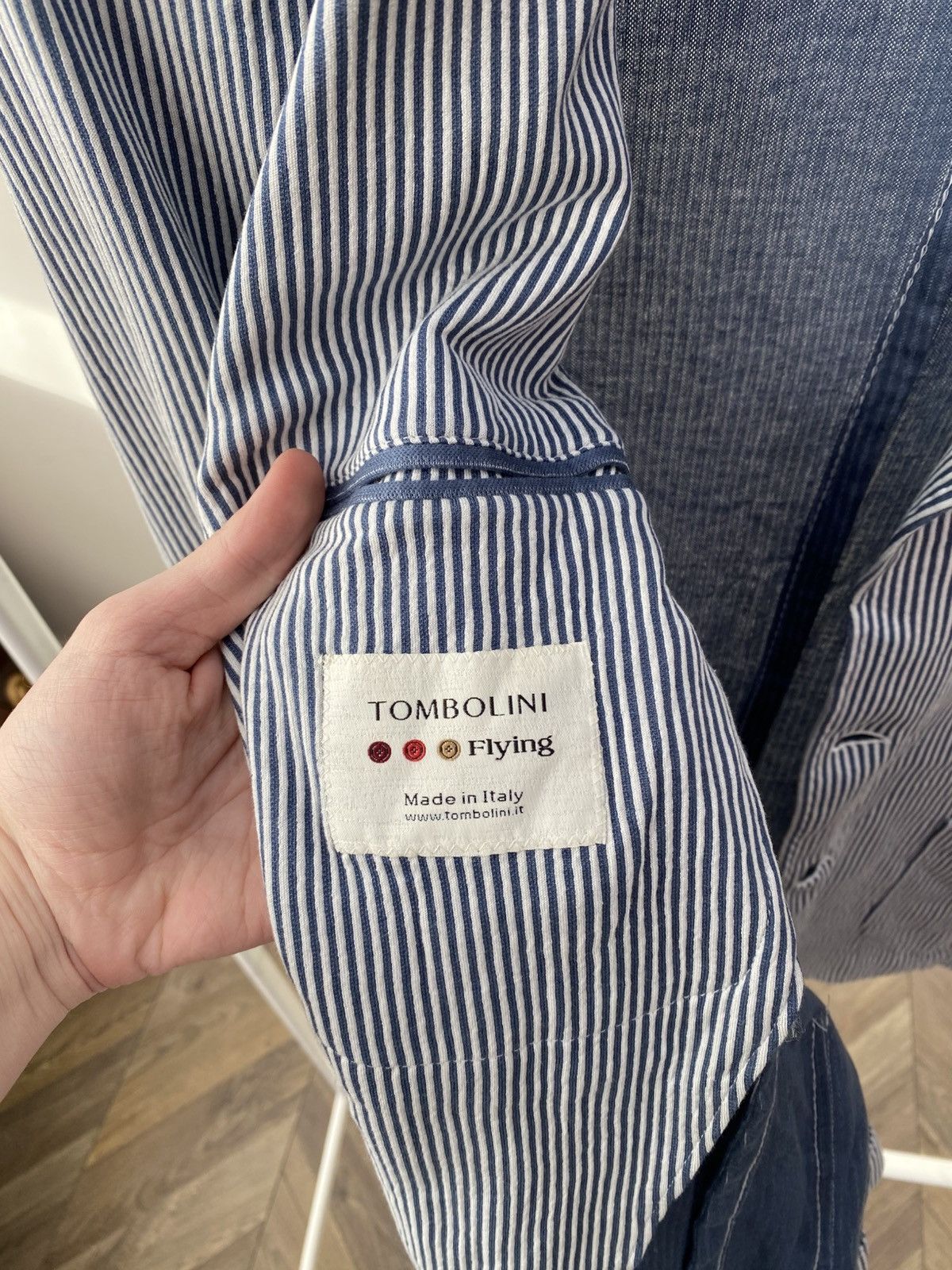 Tombolini Vintage Tombolini Blue White Striped Cotton Blazer Jacket Size 48R - 6 Thumbnail