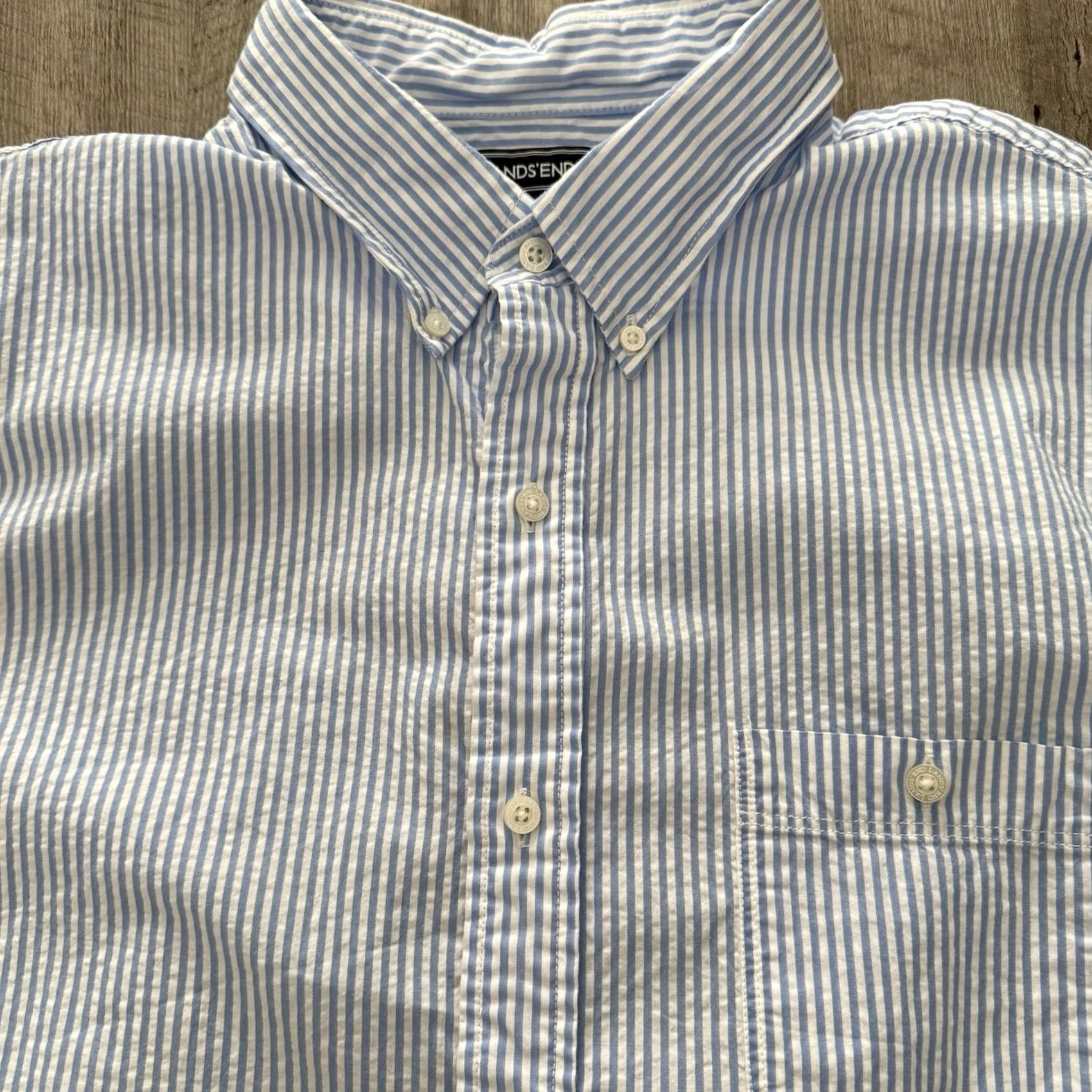Lands' End Lands' End Seersucker Shirt Mens XL Blue Striped Button-Up Traditional Fit Beach Size US XL / EU 56 / 4 - 3 Thumbnail