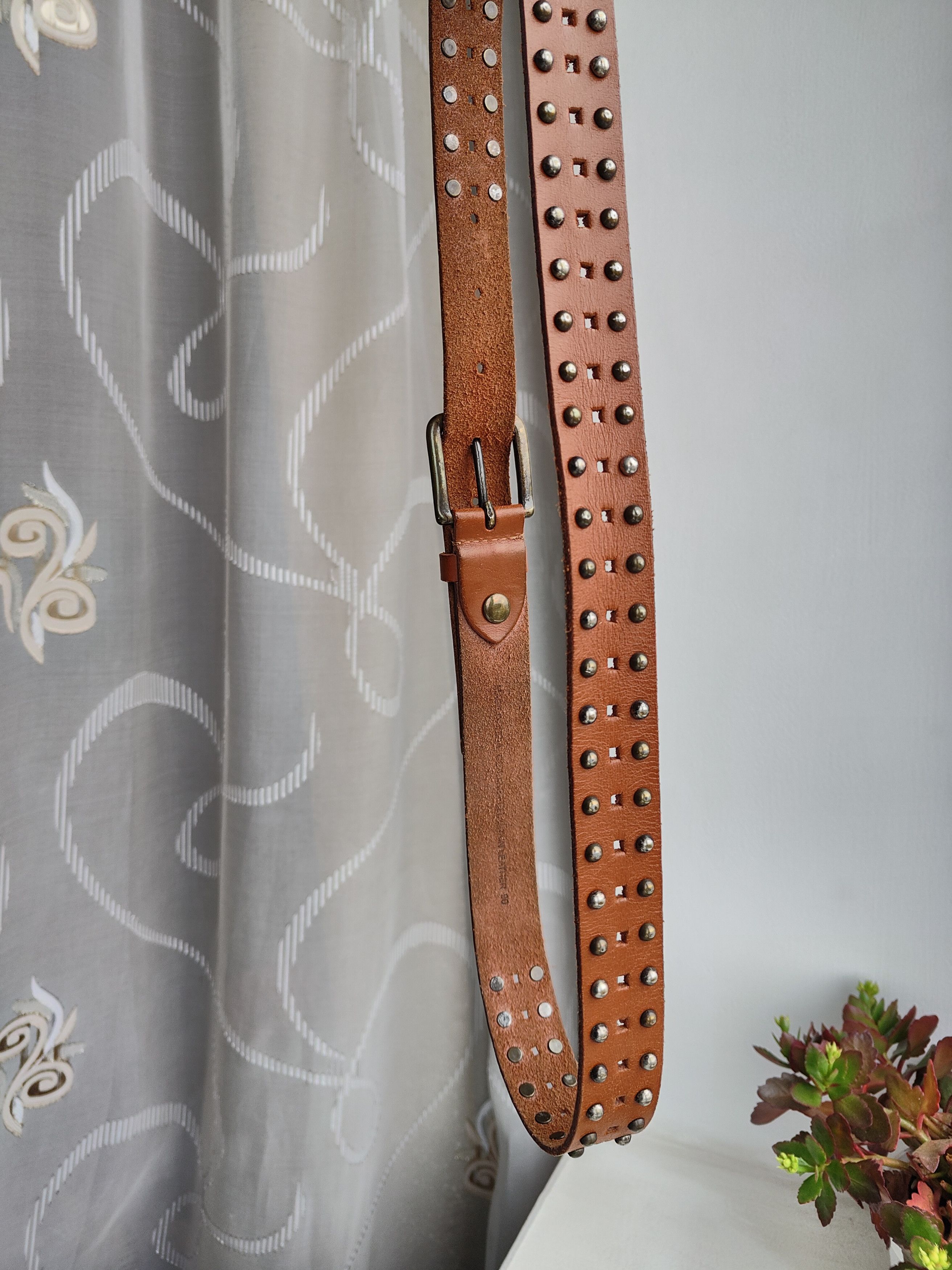 Genuine Leather Leather brown belt leather belt unisex Size ONE SIZE - 3 Thumbnail