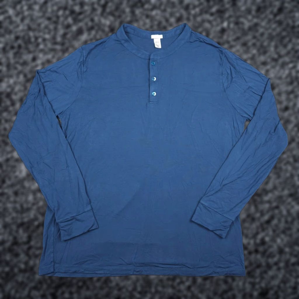 Eberjey Eberjey Shirt Top Men's Large Blue Henley Pajama Modal Blend Long Sleeve Size US L / EU 52-54 / 3 - 1 Thumbnail