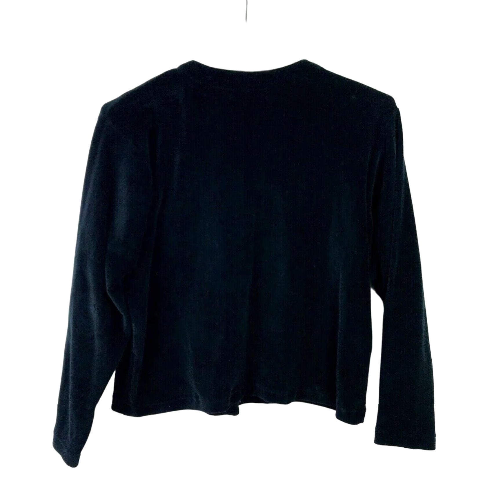 VINTAGE Victoria Jones Christmas Cardigan Sweater Black Velour Applique Holiday Medium