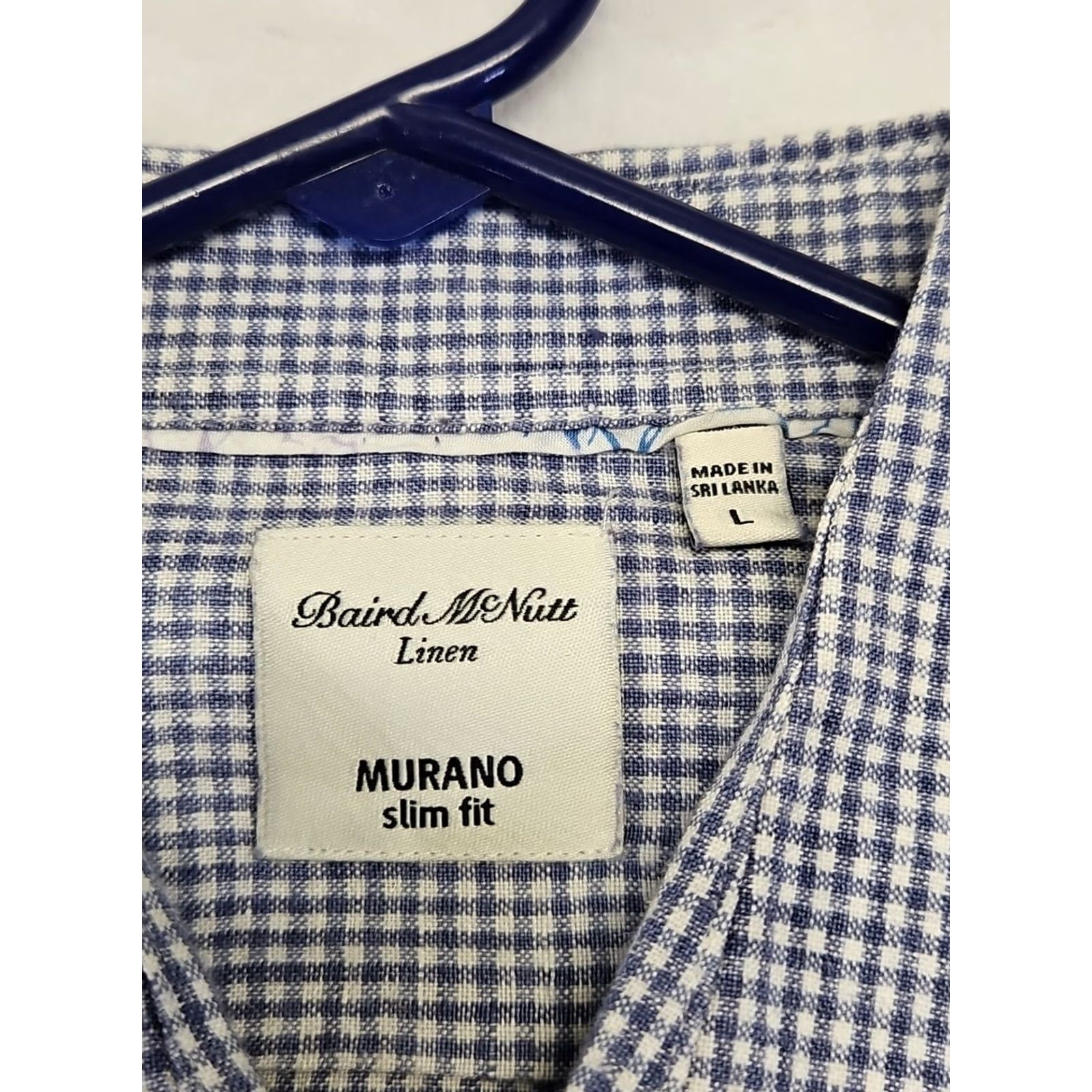 Murano Baird McNutt Shirt Blue White Check Slim Fit Button-Down Large Linen Men Long Sleeve Size US L / EU 52-54 / 3 - 4 Thumbnail
