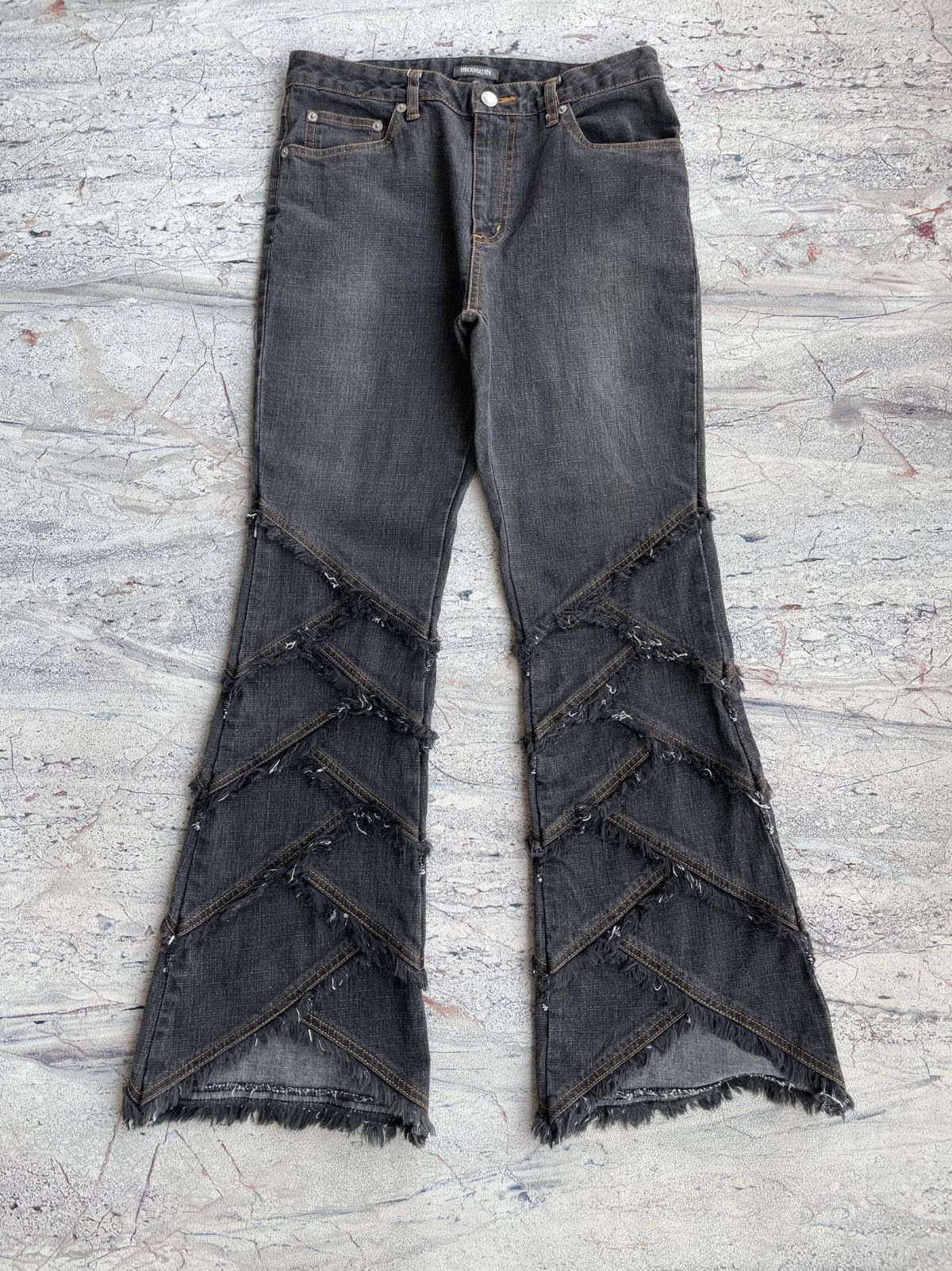 Japanese Brand Vintage Browdwin Destructive Asymmetrical Flared Denim Pants Size US 29 - 3 Thumbnail