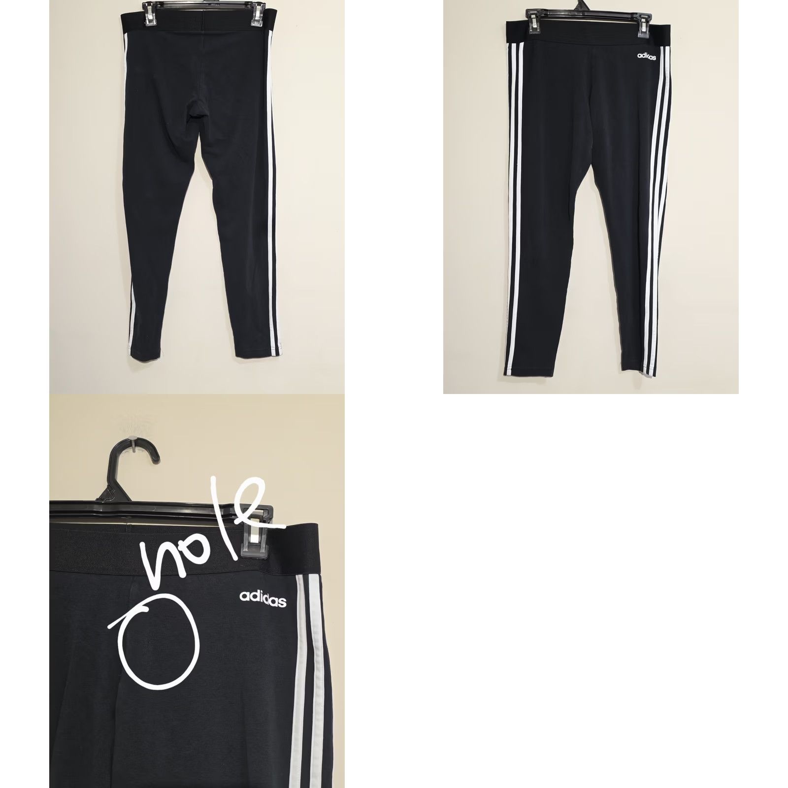 Adidas VINTAGE? No — Adidas Essentials Leggings Women L Black White Activewear Elastic Waist Ankle Stretch Breathable Logo 3 Stripes Slimming Daywear Women Size 36" / US 14 / IT 50 - 8 Thumbnail