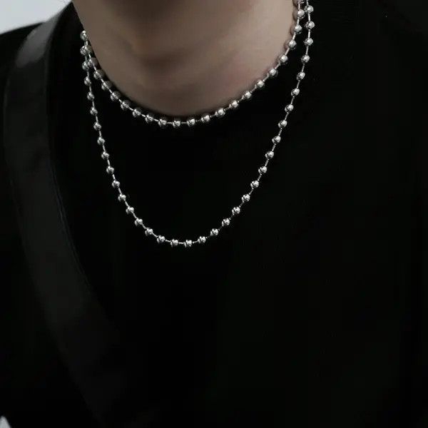 Jewelry Silver Ball Bead Necklace – Stacked Hip-Hop Chain Size ONE SIZE - 1 Thumbnail