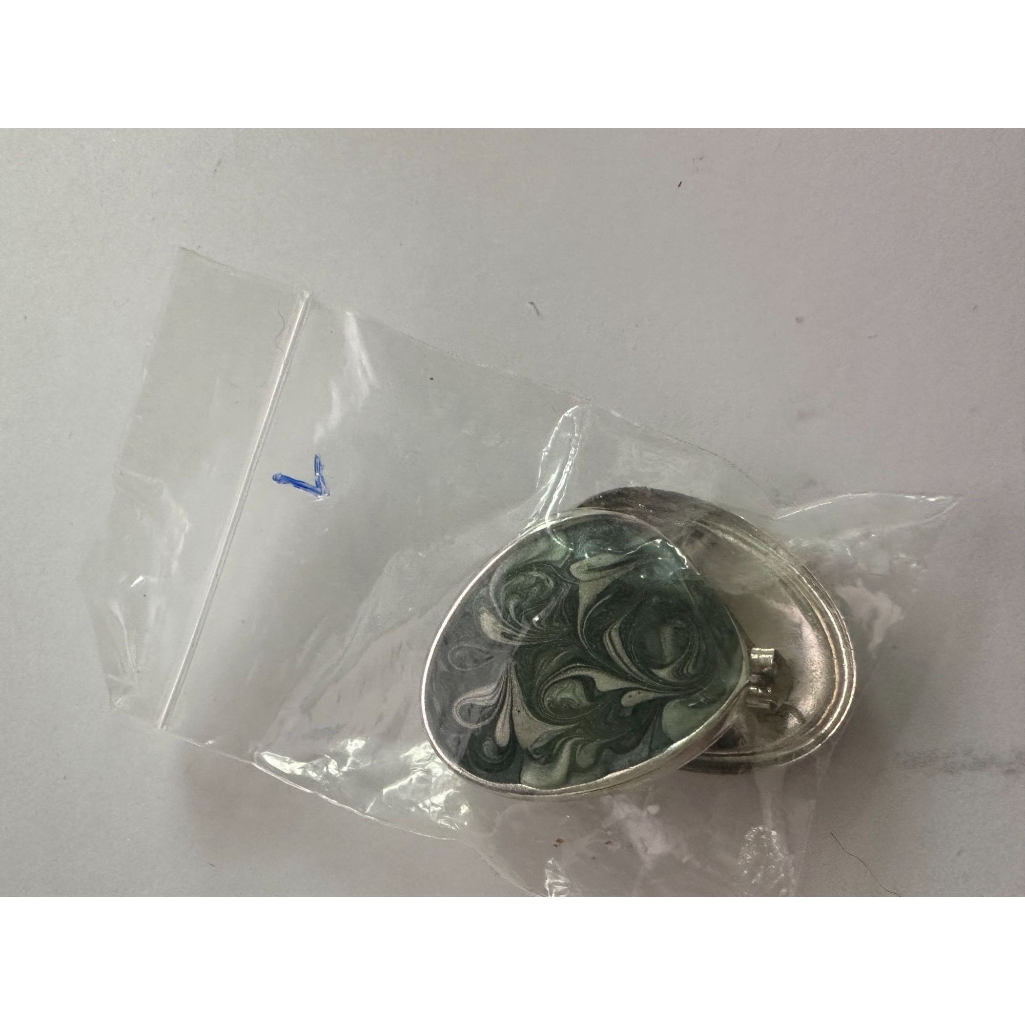 Other Women's Silver Toned Enamel Earrings with Green Blue Swirl D Size ONE SIZE - 14 Thumbnail