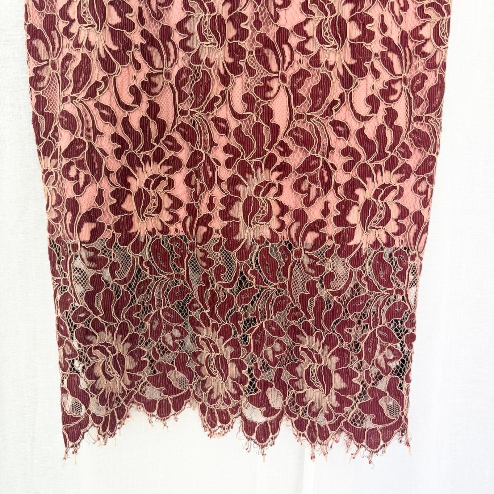 Other ✿ burgundy + blush lace midi dress ✿ Size L / US 10 / IT 46 - 5 Thumbnail