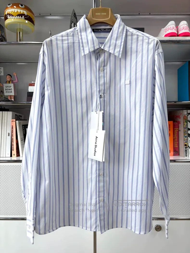 Acne Studios Acne Studios Blue and white striped collar smile embroider Size US XS / EU 42 / 0 - 1 Thumbnail