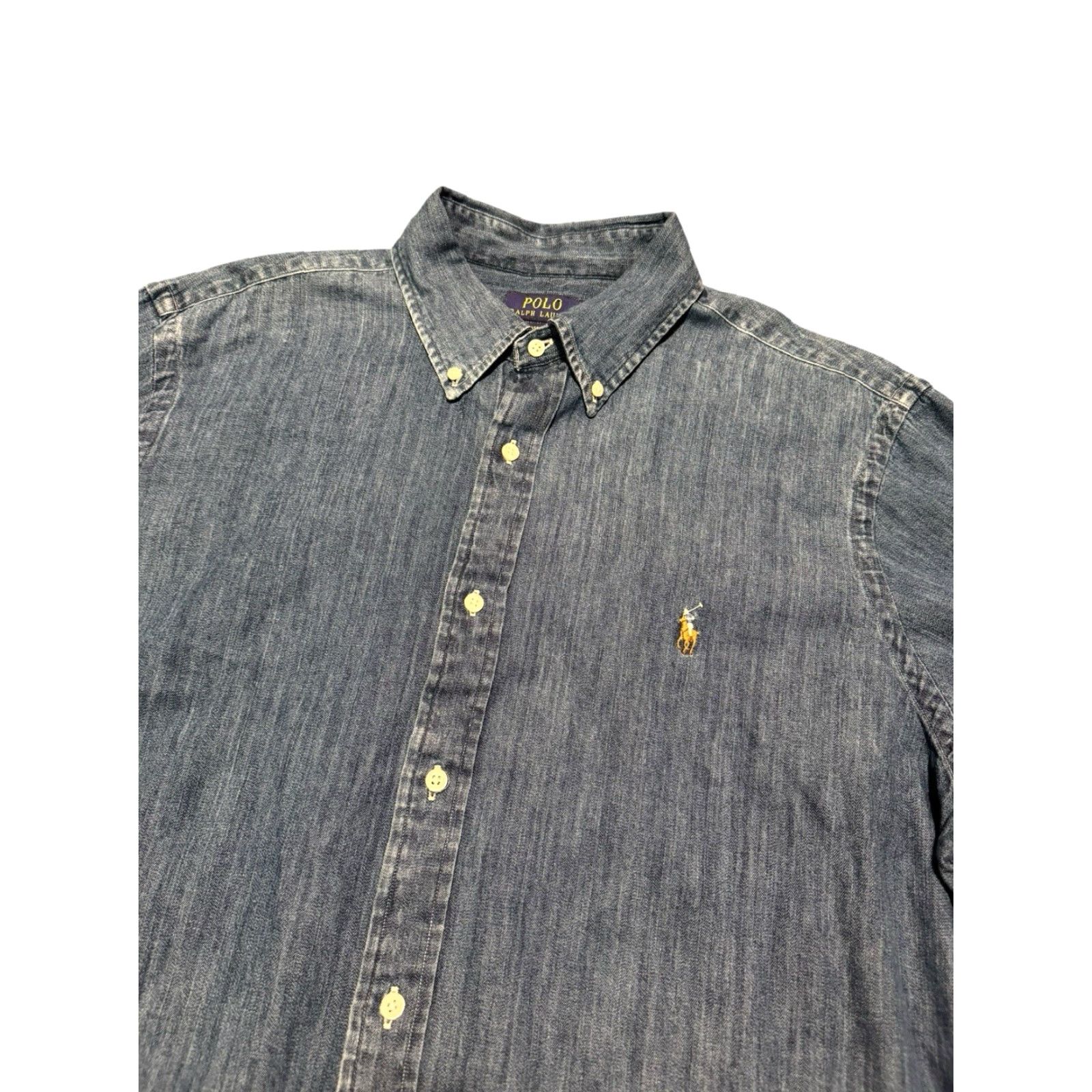 Ralph Lauren VINTAGE Polo Ralph Lauren Denim Shirt XL Classic Fit Long Sleeve Blue Medium Wash Pony Size US XL / EU 56 / 4 - 3 Thumbnail