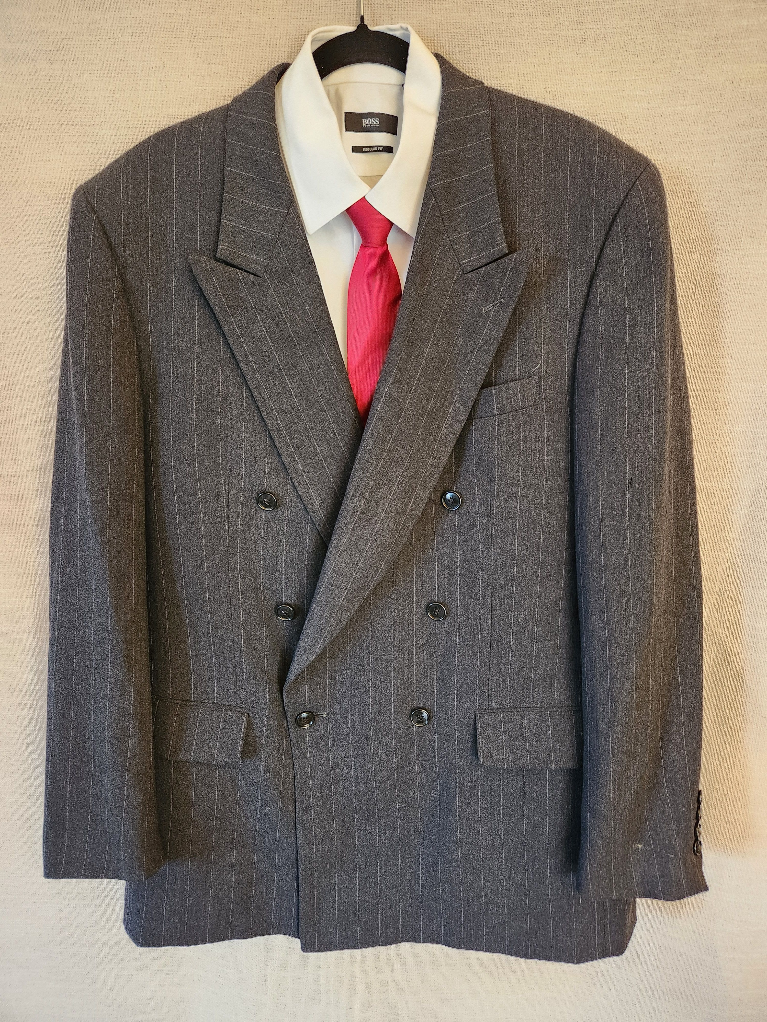 Jones New York 100% Wool Double Breast Gray Pinstripe Blazer Size 42L - 1 Thumbnail