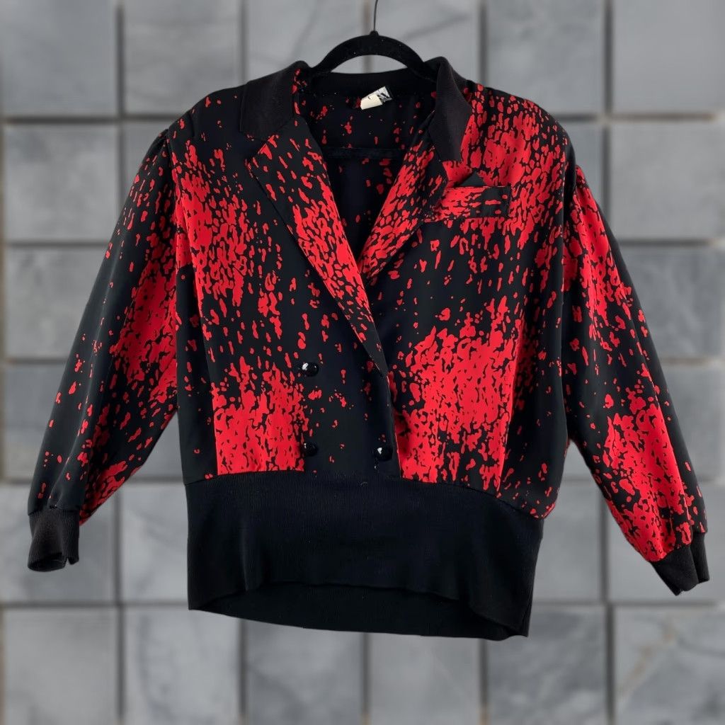 Vintage VINTAGE Miss Maggy Blouse Womens L Black Geometric 80s 90s Shoulder Pad Notch Collar Long Sleeve Casual Party/Cocktail Shirt Womens Size L / US 10 / IT 46 - 1 Thumbnail