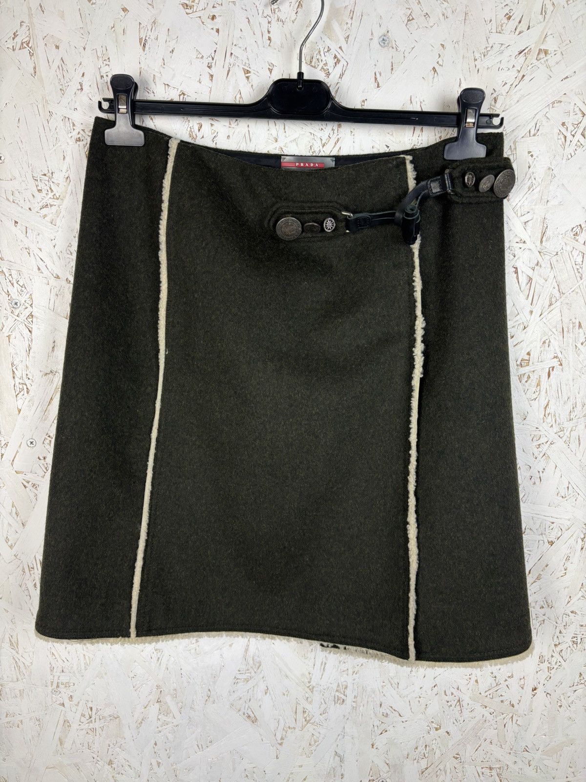 Prada 00s Prada FW06 Military Wool Shearling Details Skirt Archive Size 30" / US 8 / IT 44 - 1 Thumbnail