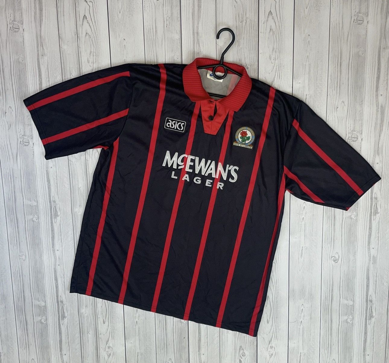 Asics Vintage asics Blackburn soccer jersey size XXL black away Size US XXL / EU 58 / 5 - 1 Thumbnail