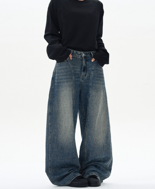 Japanese Brand × Jean American street washed distressed wide-leg scimitar jeans Size US 34 / EU 50 - 3 Thumbnail