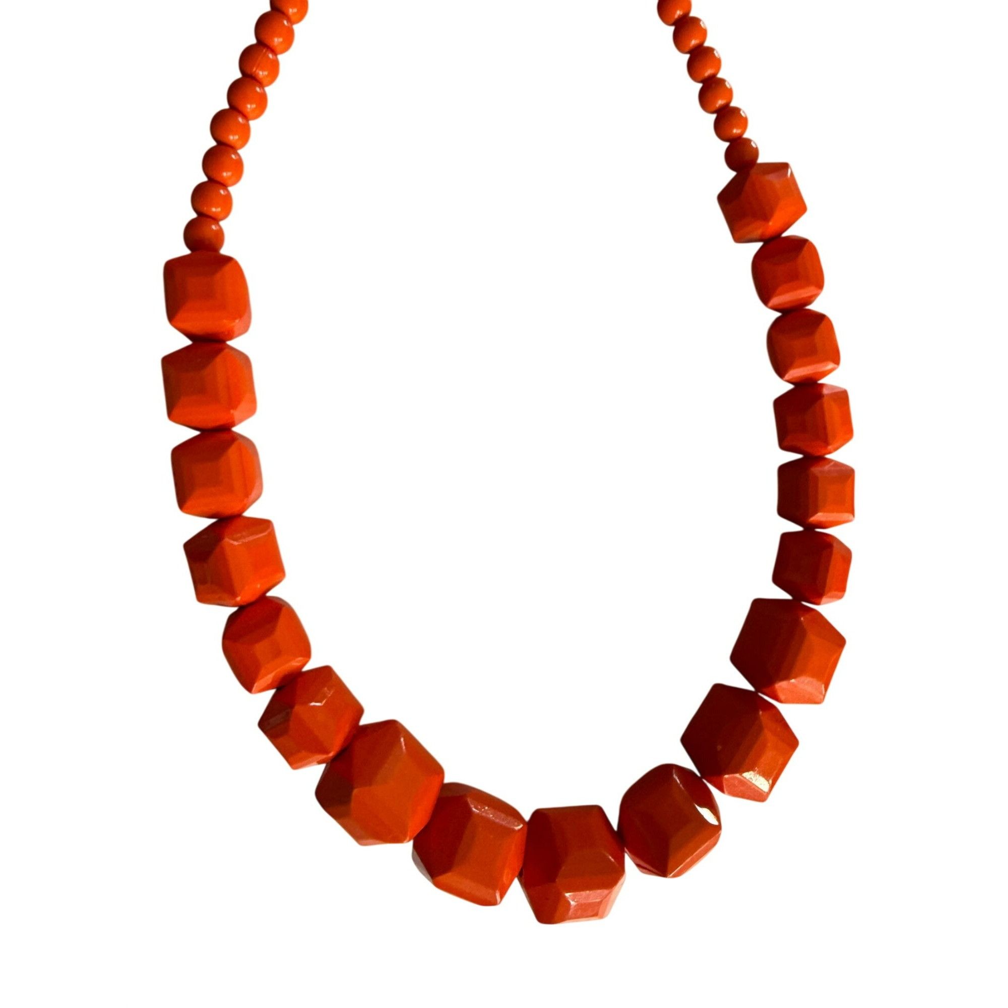 Other Vintage Chunky Orange Geometric Wood Beaded Necklace With Ad Size ONE SIZE - 5 Thumbnail