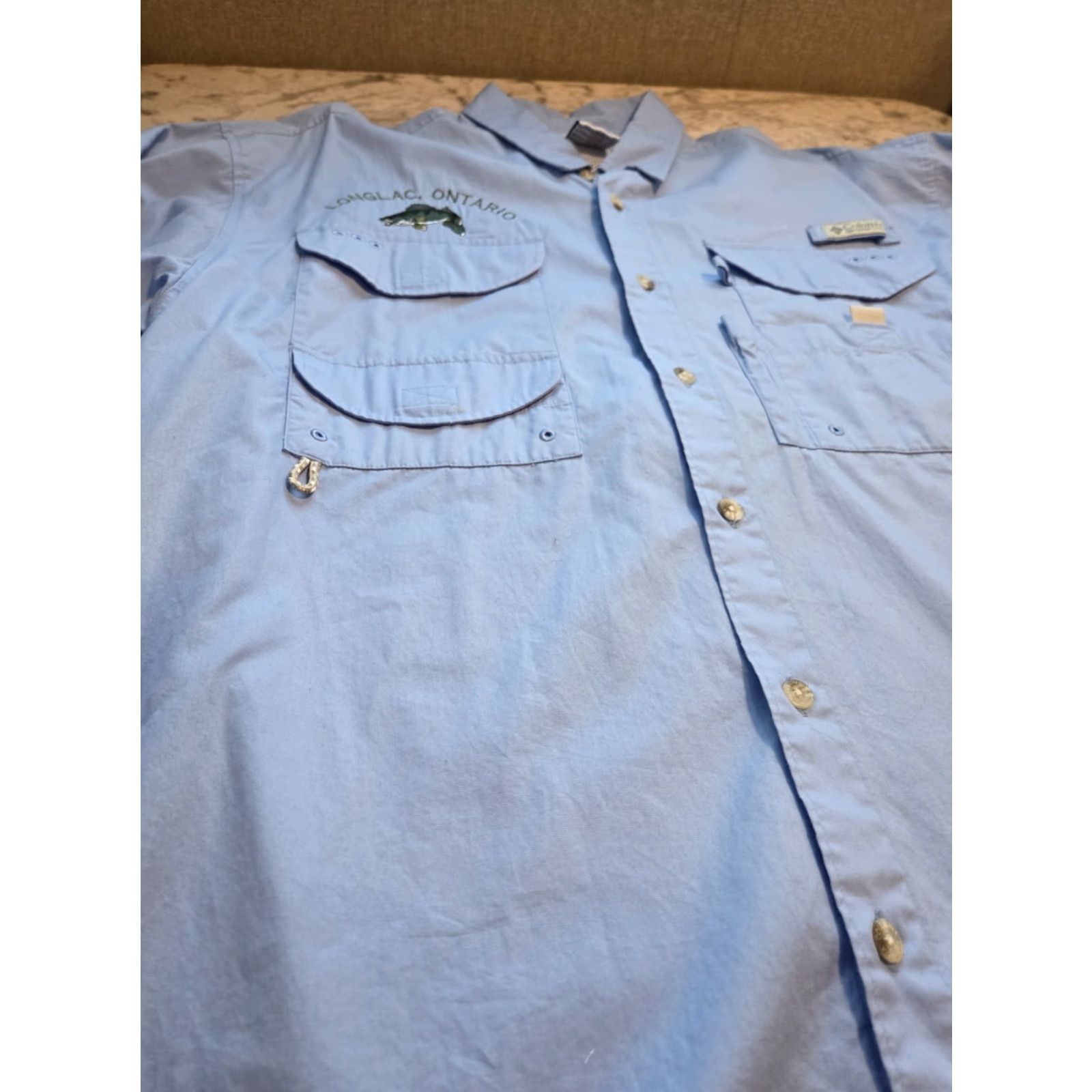 Vintage Columbia PFG Shirt Medium Blue Ventilated Button-Up Embroidered Outdoor UV Protection Pockets Men's Regular M (Long Sleeve) Size US M / EU 48-50 / 2 - 2 Thumbnail