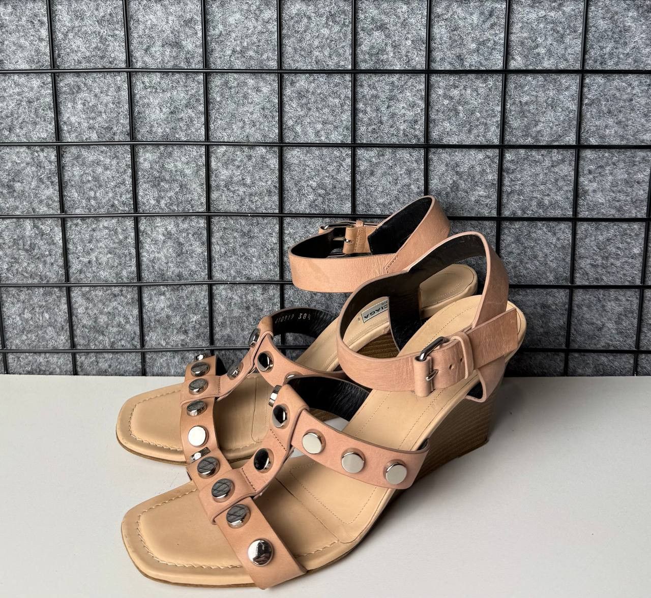 Balenciaga Balenciaga Pale Pink Leather Studs Sandals Wedge Shoes Size US 8 / IT 38 - 1 Thumbnail