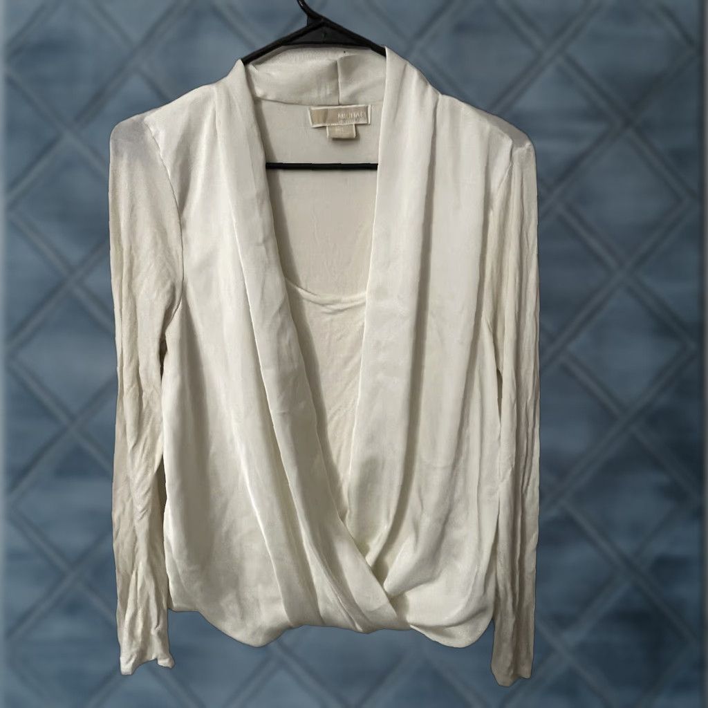 Vintage VINTAGE Michael Kors Long Sleeve Blouse White Petites Large Womens Size L / US 10 / IT 46 - 1 Thumbnail