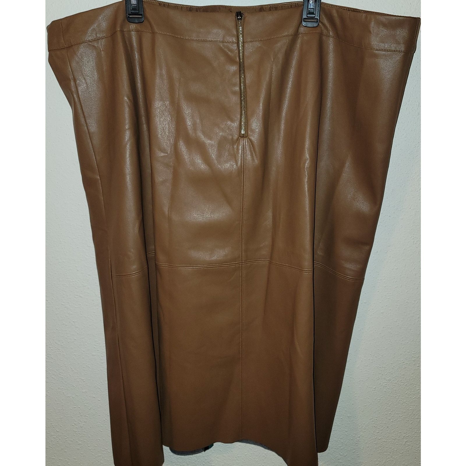 Other Ava & Viv Brown Tri-Color Pleather ALine Midi Skirt 26W Plus Size 42" / US 20 - 3 Thumbnail