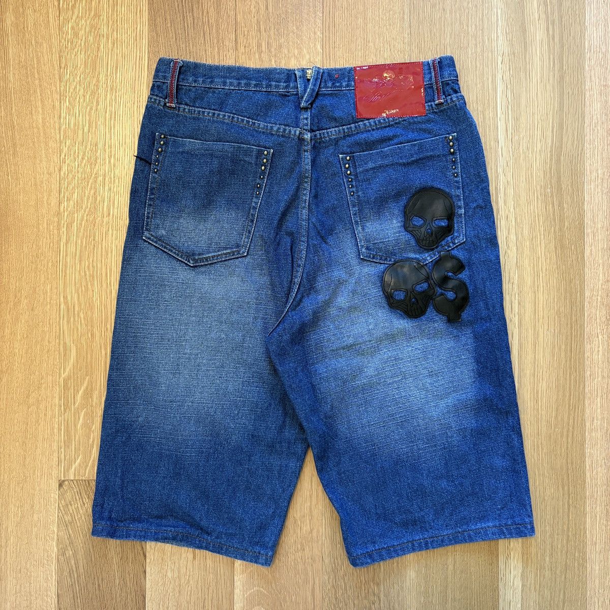 Other Y2K Stash House Blue Denim Skull Embroidered Baggy Jorts Size US 36 / EU 52 - 1 Thumbnail