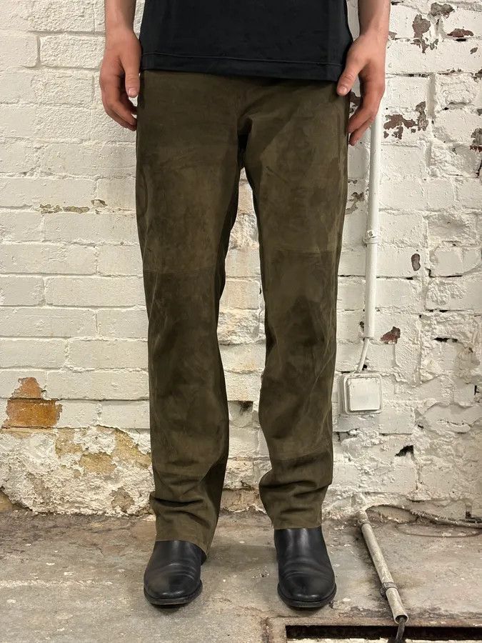 Gianfranco Ferre 2000s Gianfranco Ferré Khaki Suede Leather Pants Size 26" / US 2 / IT 38 - 2 Thumbnail