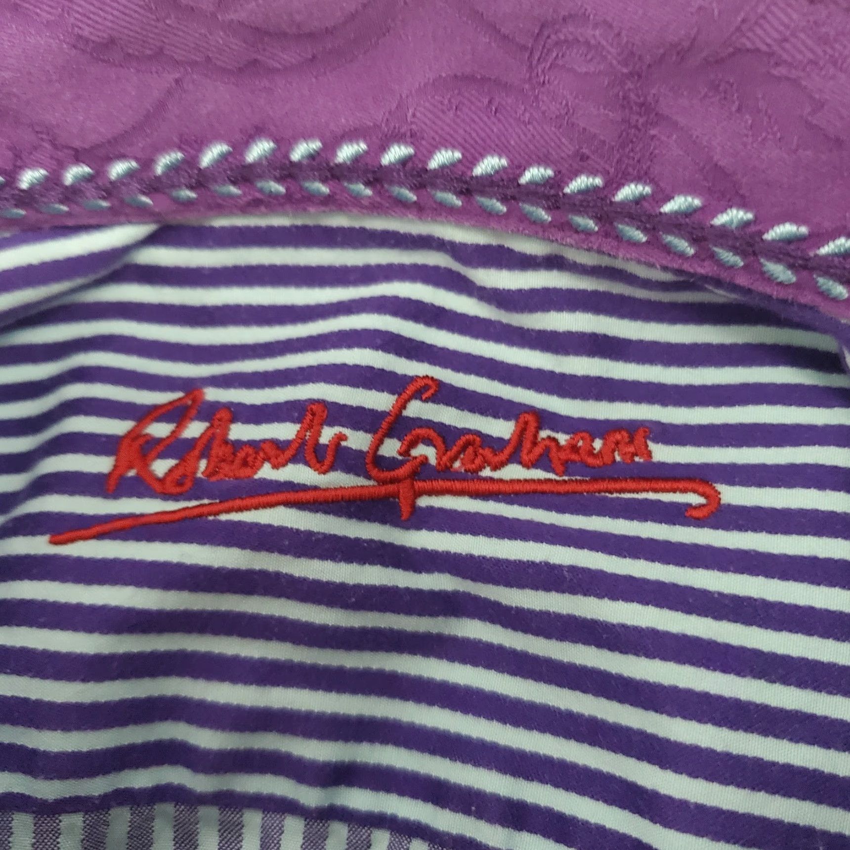 Robert Graham Robert Graham Dress Shirt Mens Purple Blue Striped 17 L/XL Flip Cuff Button Down Size 42R - 3 Thumbnail