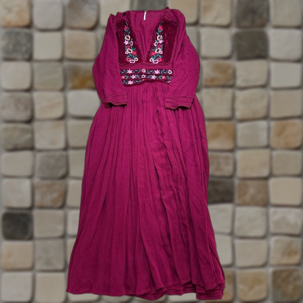 Free People Free People Dress Womens Small Purple Floral Blouson Midi Dress Blouson Midi Purple Floral Womens Small Size S / US 4 / IT 40 - 1 Thumbnail
