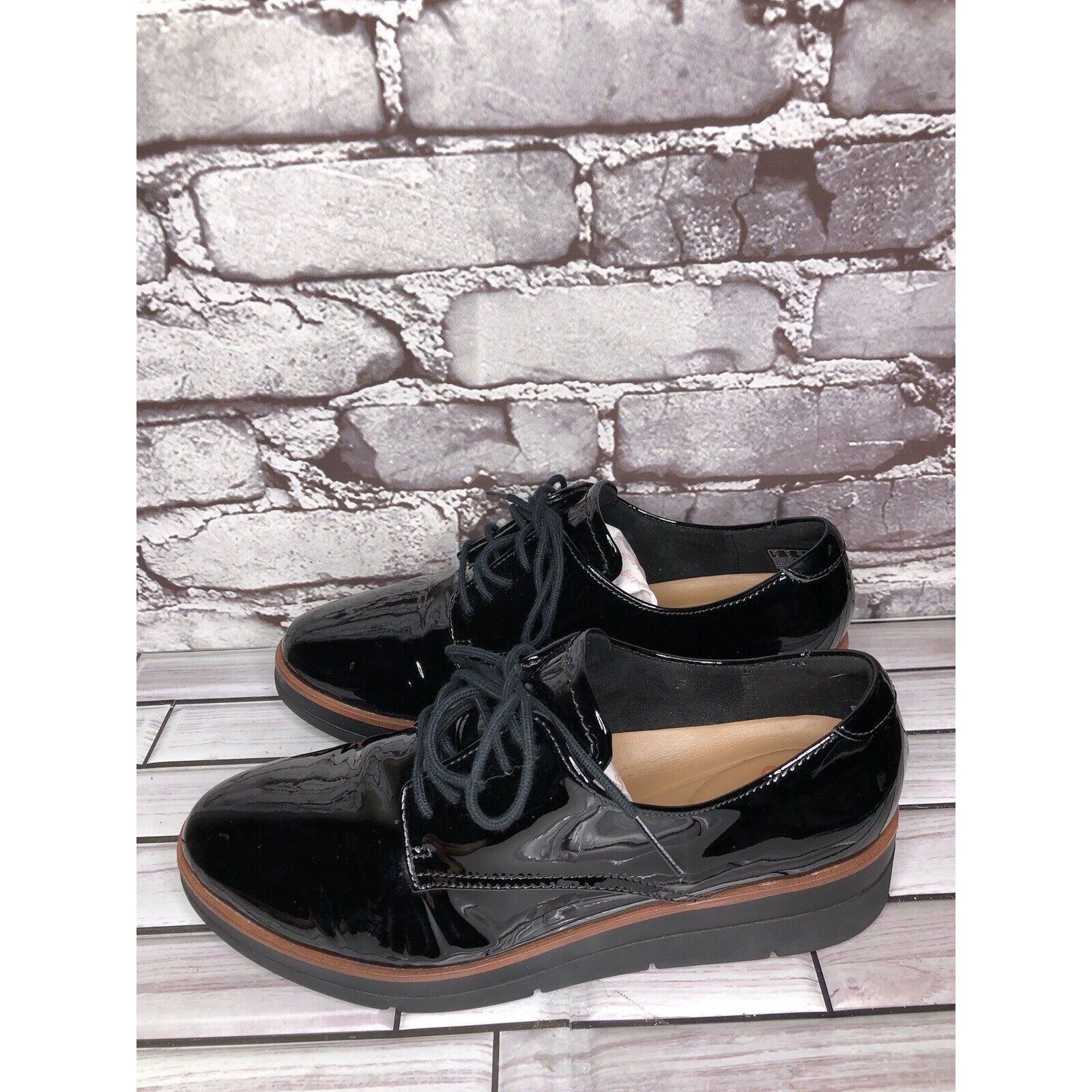 Clarks Clarks Unstructured Black Patent Leather Platform Lace Shoes Size US 8 / IT 38 - 10 Thumbnail